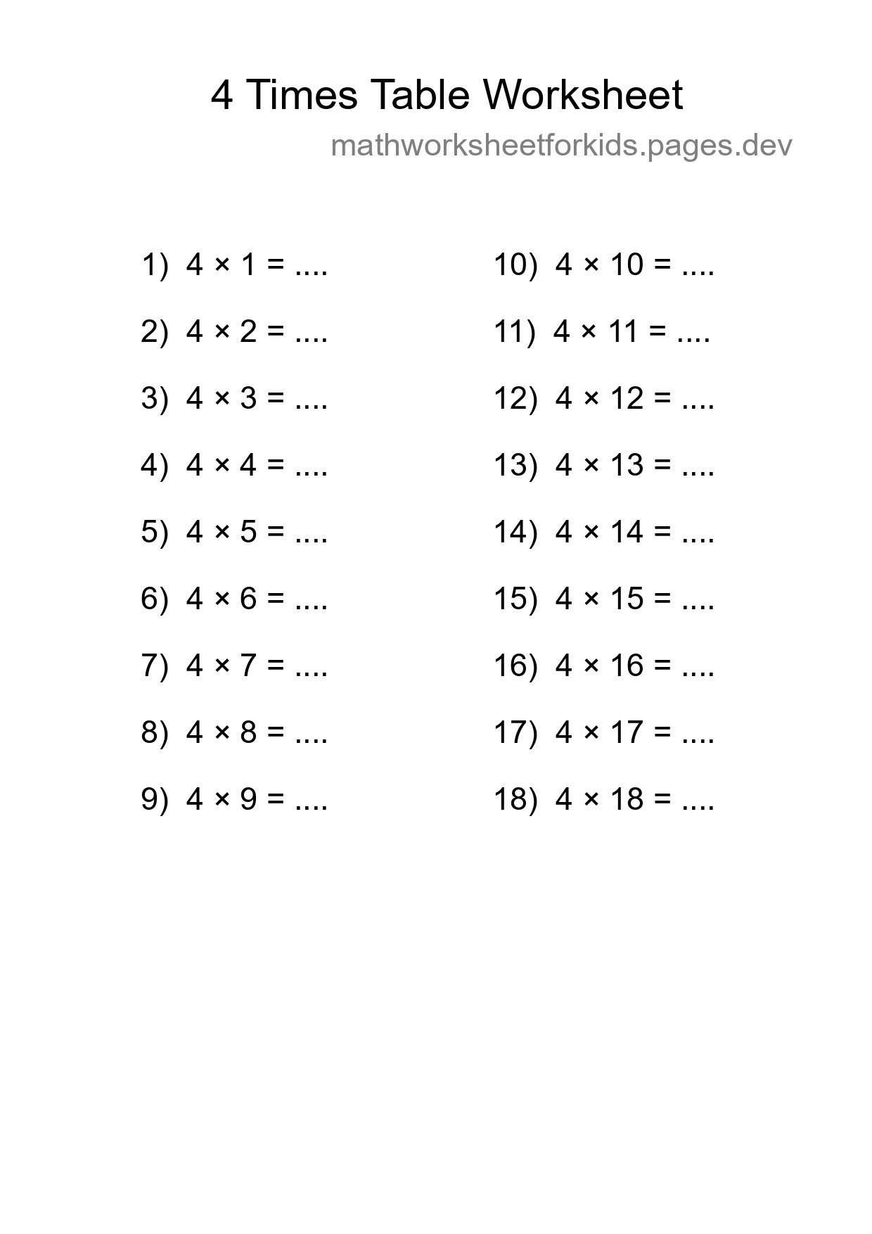 4 Times Table Worksheet For Grade 2 - Part 159