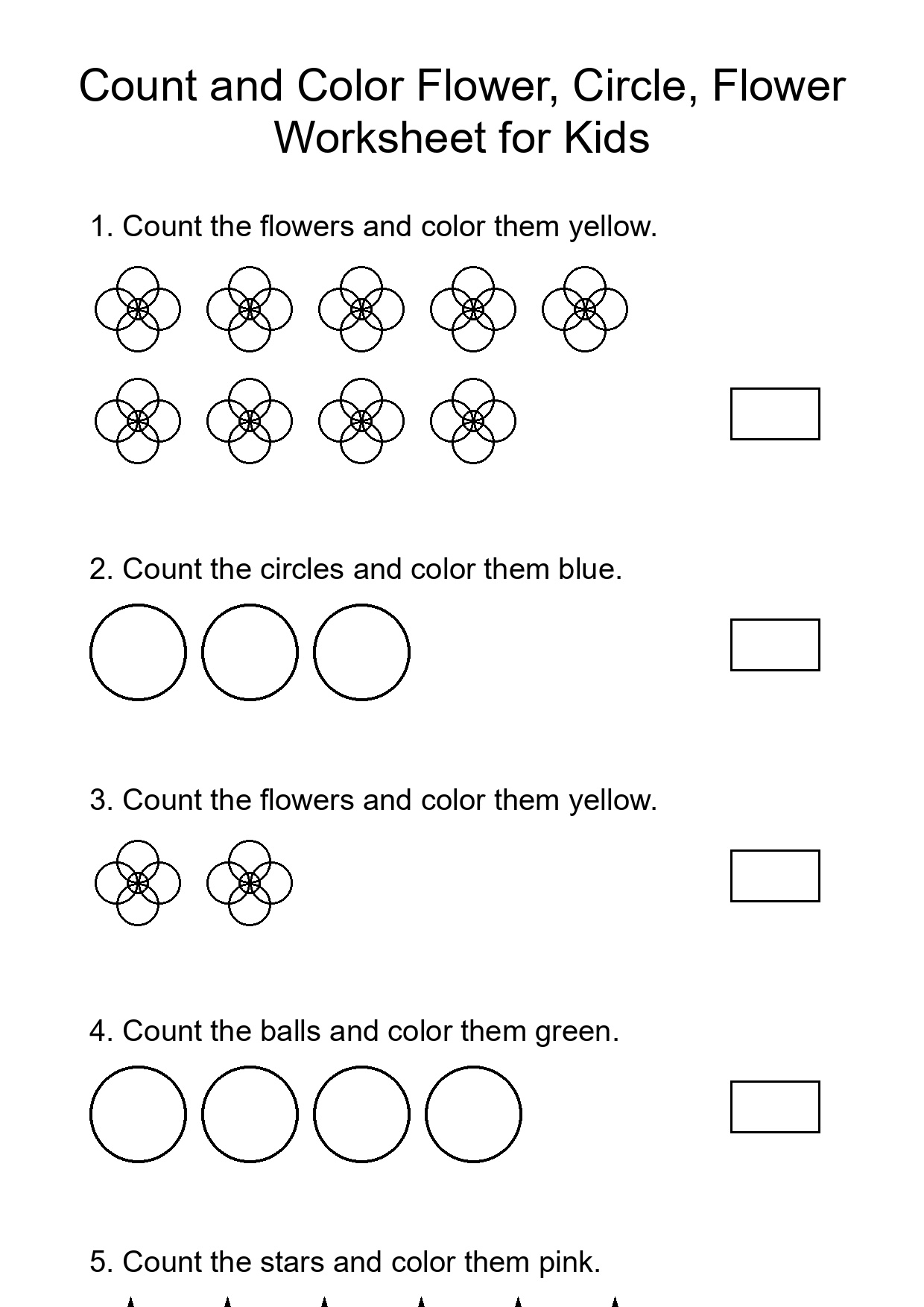 Count and Color Flower, Circle, Flower Worksheet for Kids