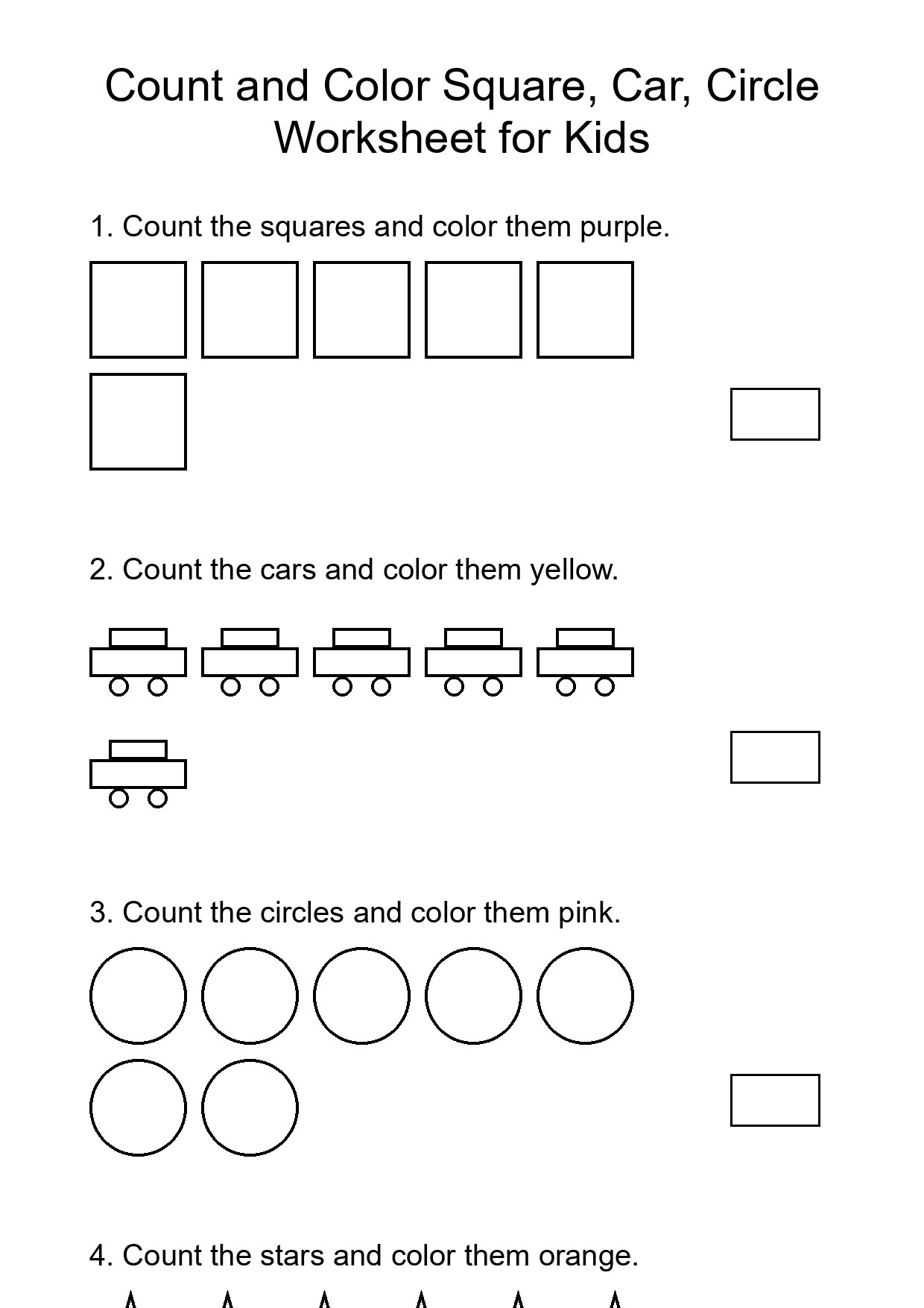 Count and Color Square, Car, Circle Worksheet for Kids