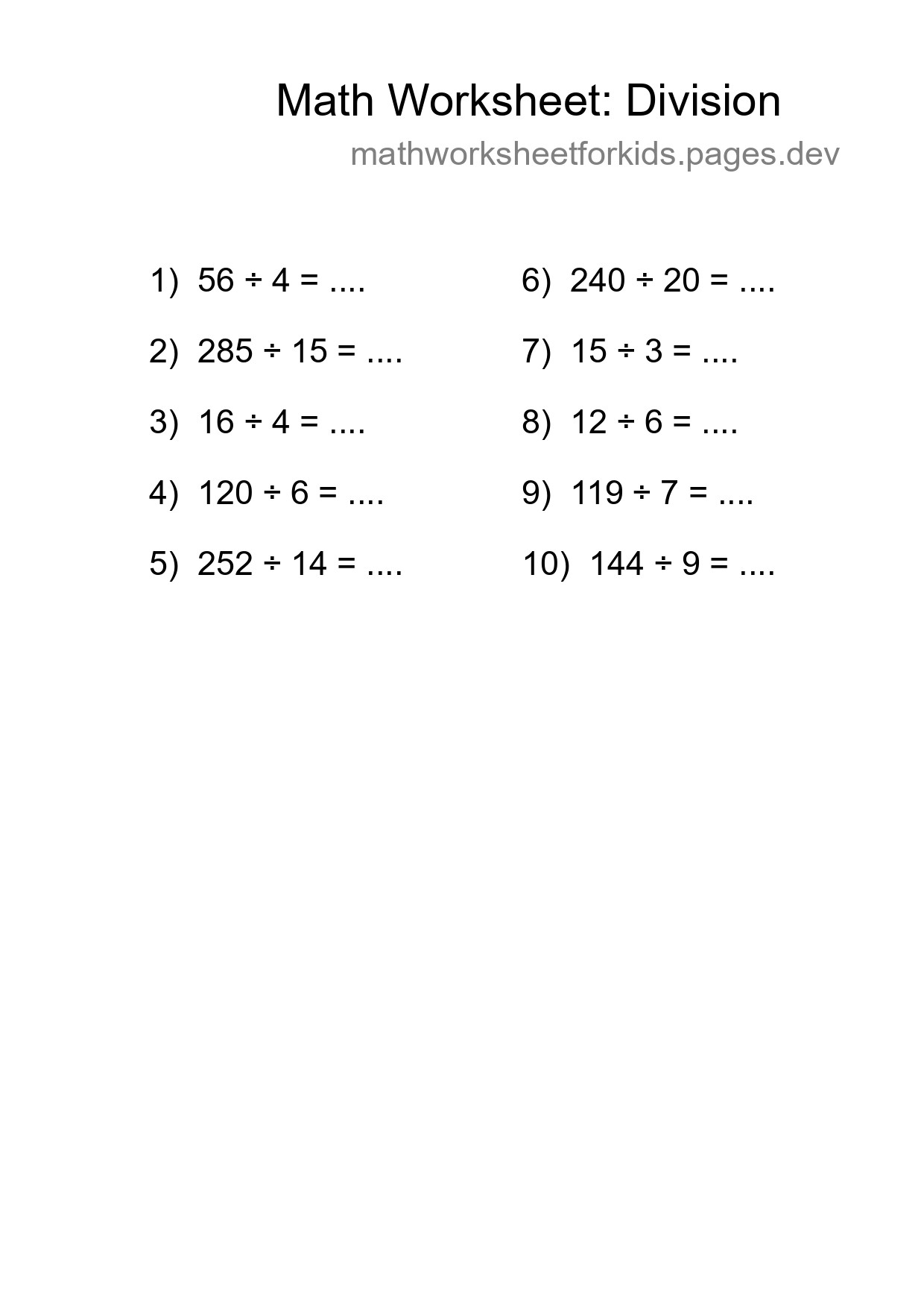 Free 10 Division Math Worksheet For Grade 2 With Answers - Part 174