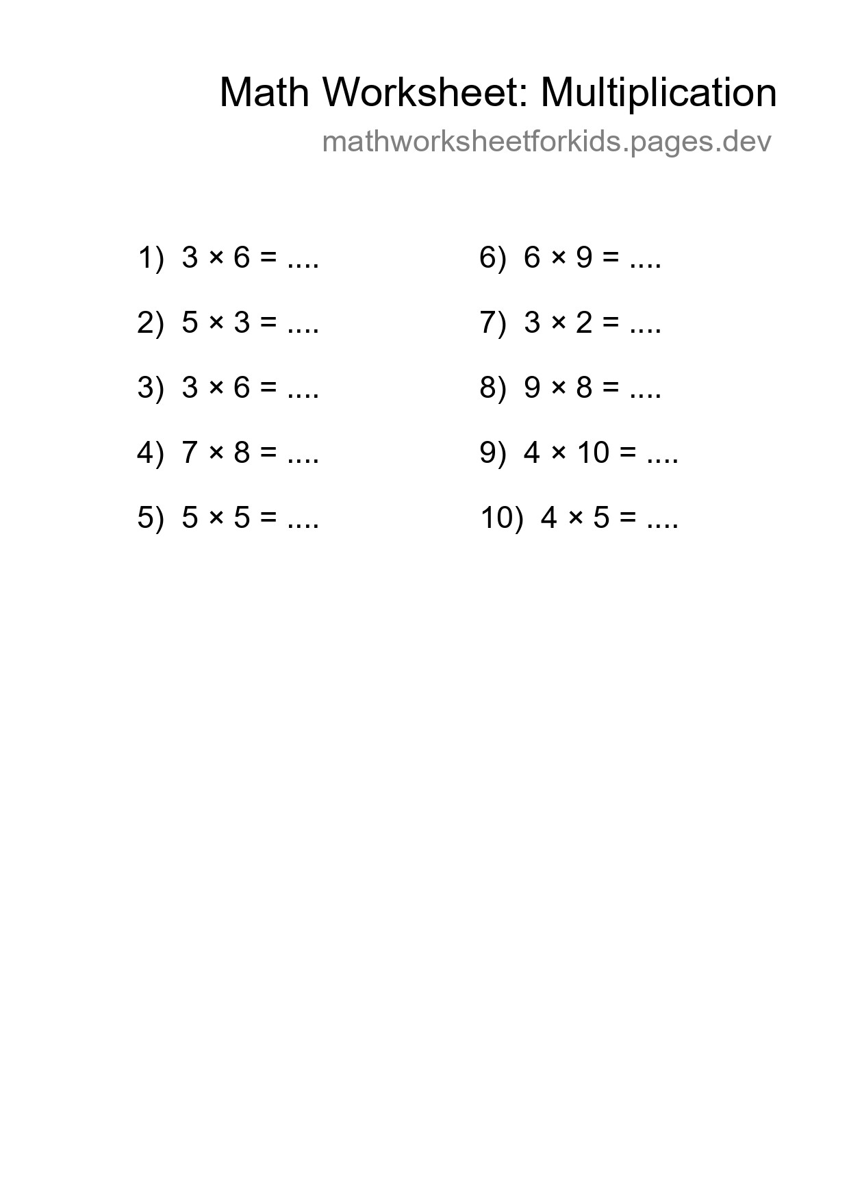 Free 10 Multiplication Math Worksheet For Grade 1 With Answers - Part 117