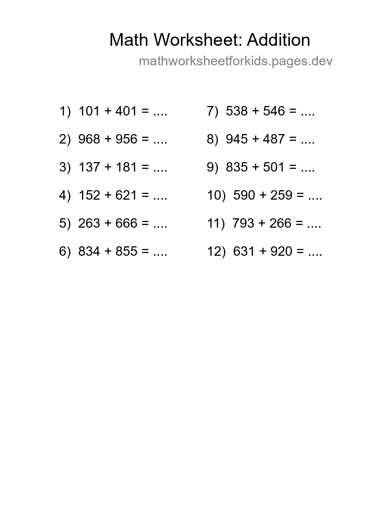 Free 12 Addition Math Worksheet For Grade 5 With Answers - Part 161