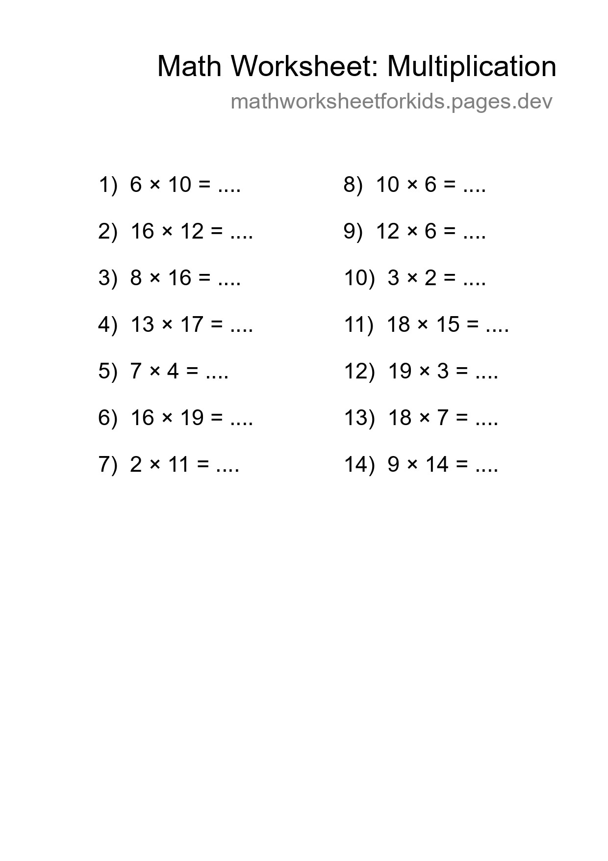 Free 14 Multiplication Math Worksheet For Grade 2 - Part 87