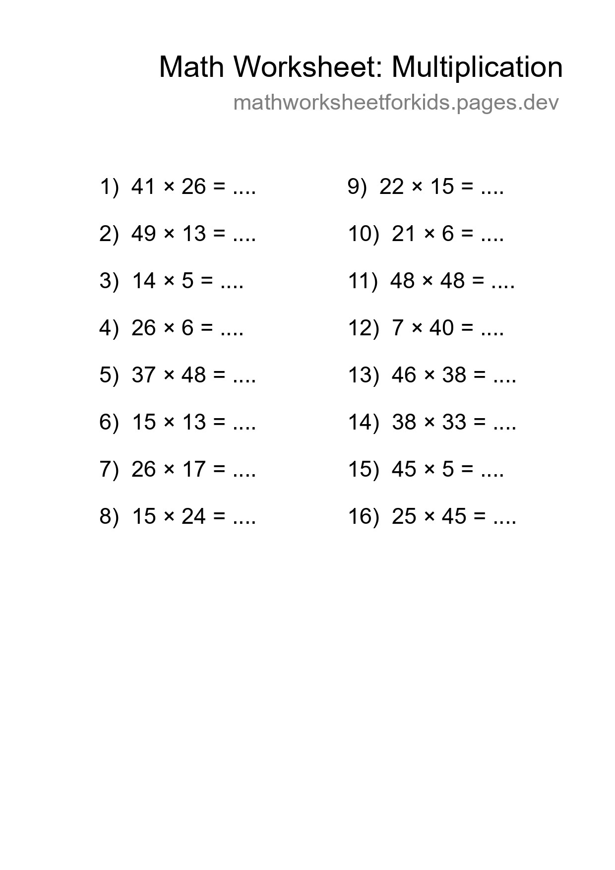 Free 16 Multiplication Math Worksheet For Grade 2 - Part 187