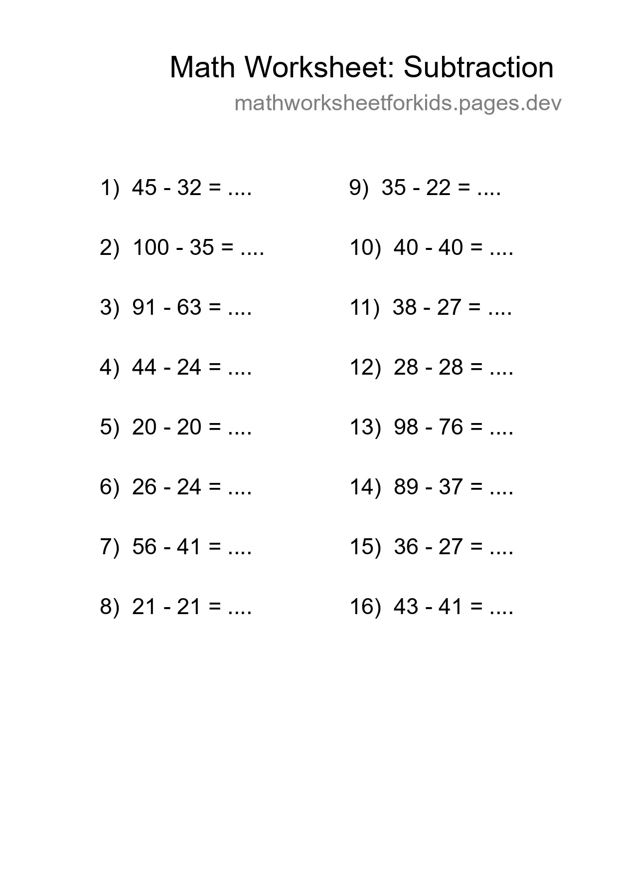 Free 16 Subtraction Math Worksheet For Grade 3 With Answers - Part 208