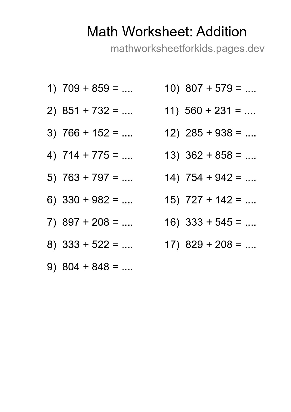 Free 17 Addition Math Worksheet For Grade 5 - Part 41