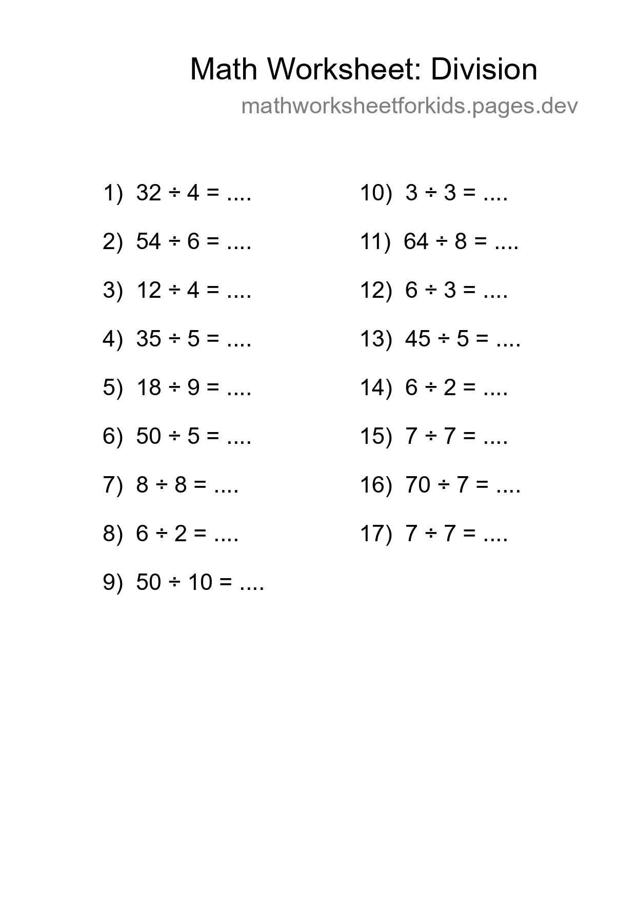 Free 17 Division Math Worksheet For Grade 1 - Part 144