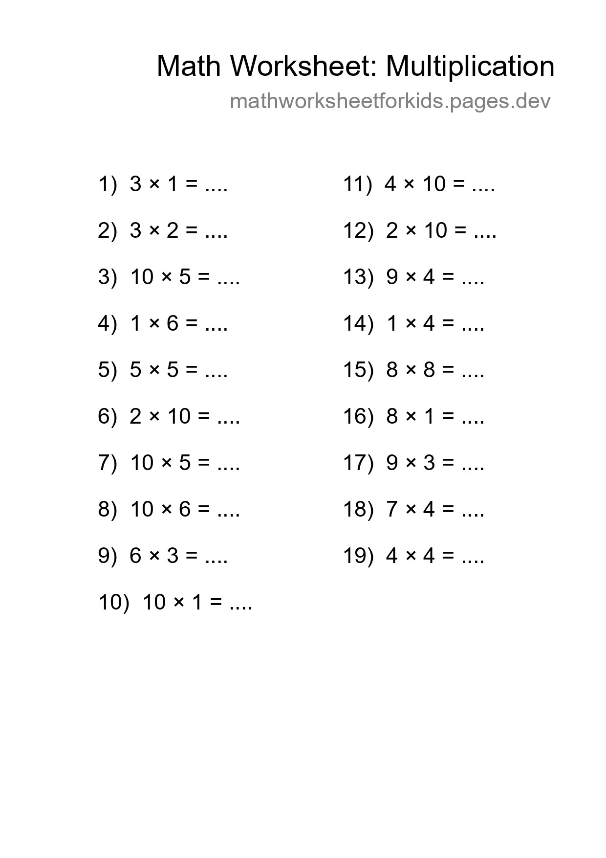Free 19 Multiplication Math Worksheet For Grade 1 - Part 107