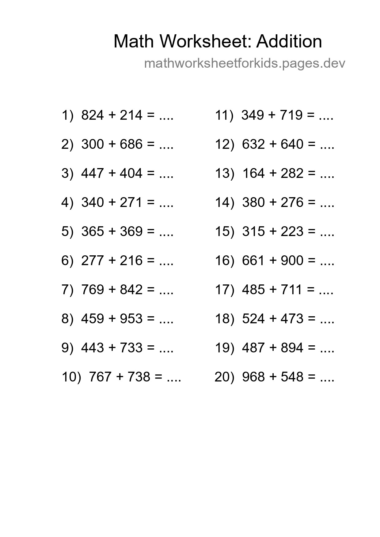 Free 20 Addition Math Worksheet For Grade 5 - Part 151