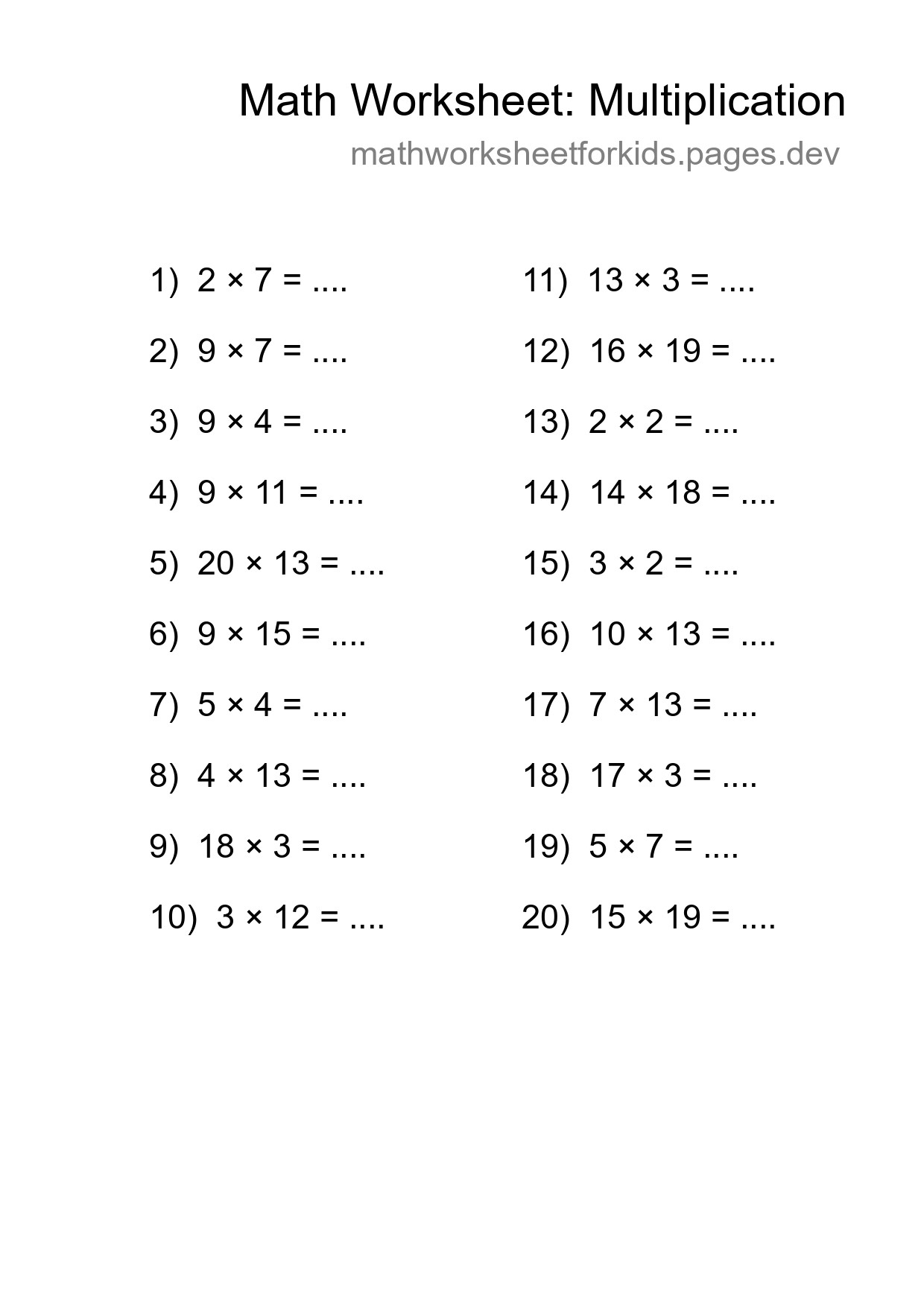 Free 20 Multiplication Math Worksheet For Grade 2 - Part 227