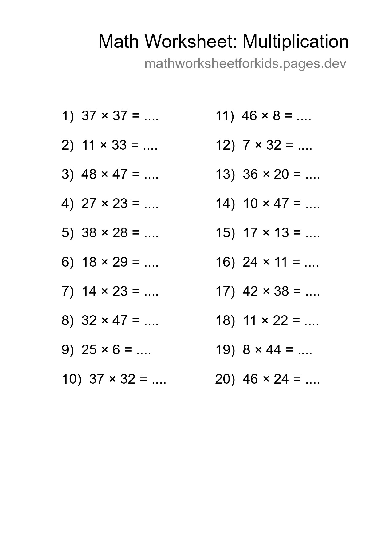 Free 20 Multiplication Math Worksheet For Grade 2 With Answers - Part 167
