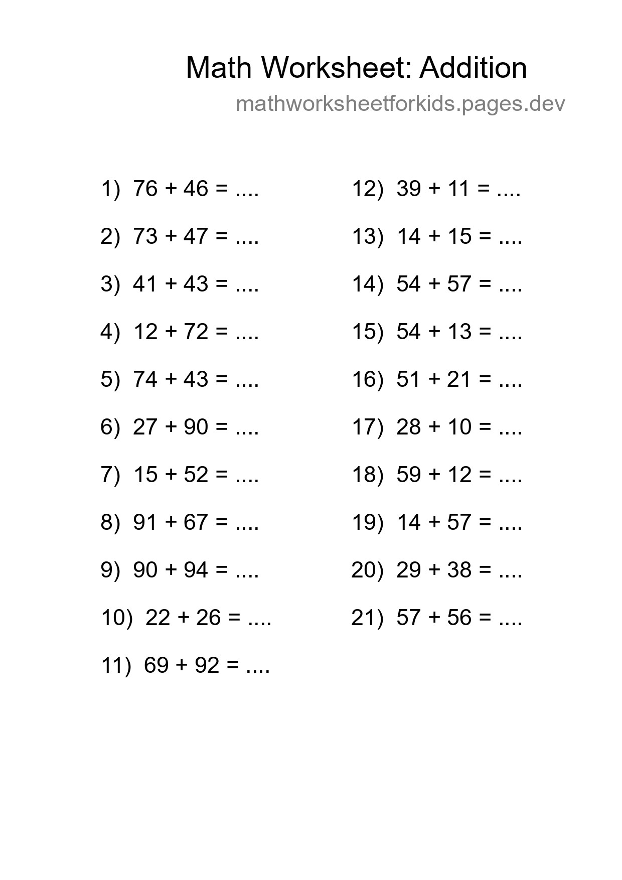 Free 21 Addition Math Worksheet For Grade 3 With Answers - Part 271