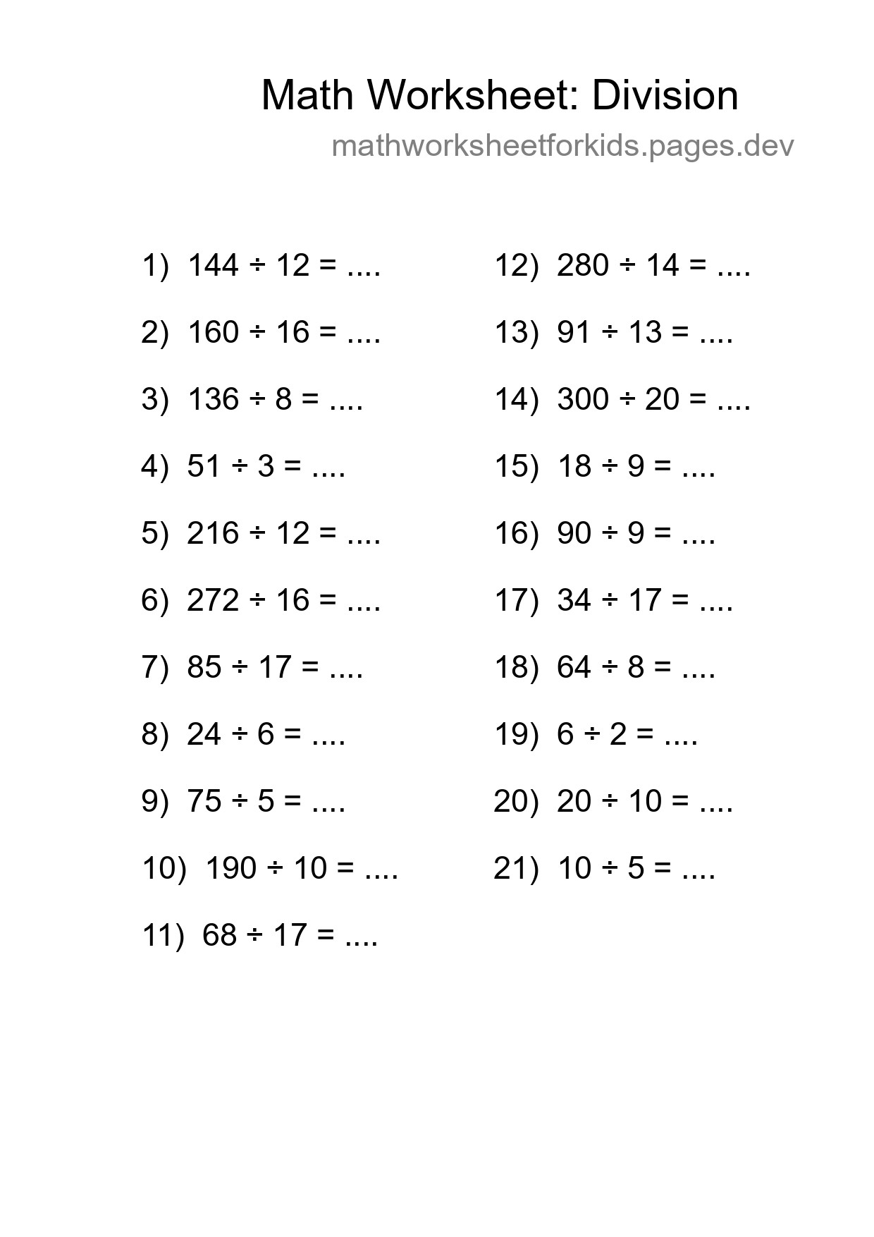 Free 21 Division Math Worksheet For Grade 2 With Answers - Part 154