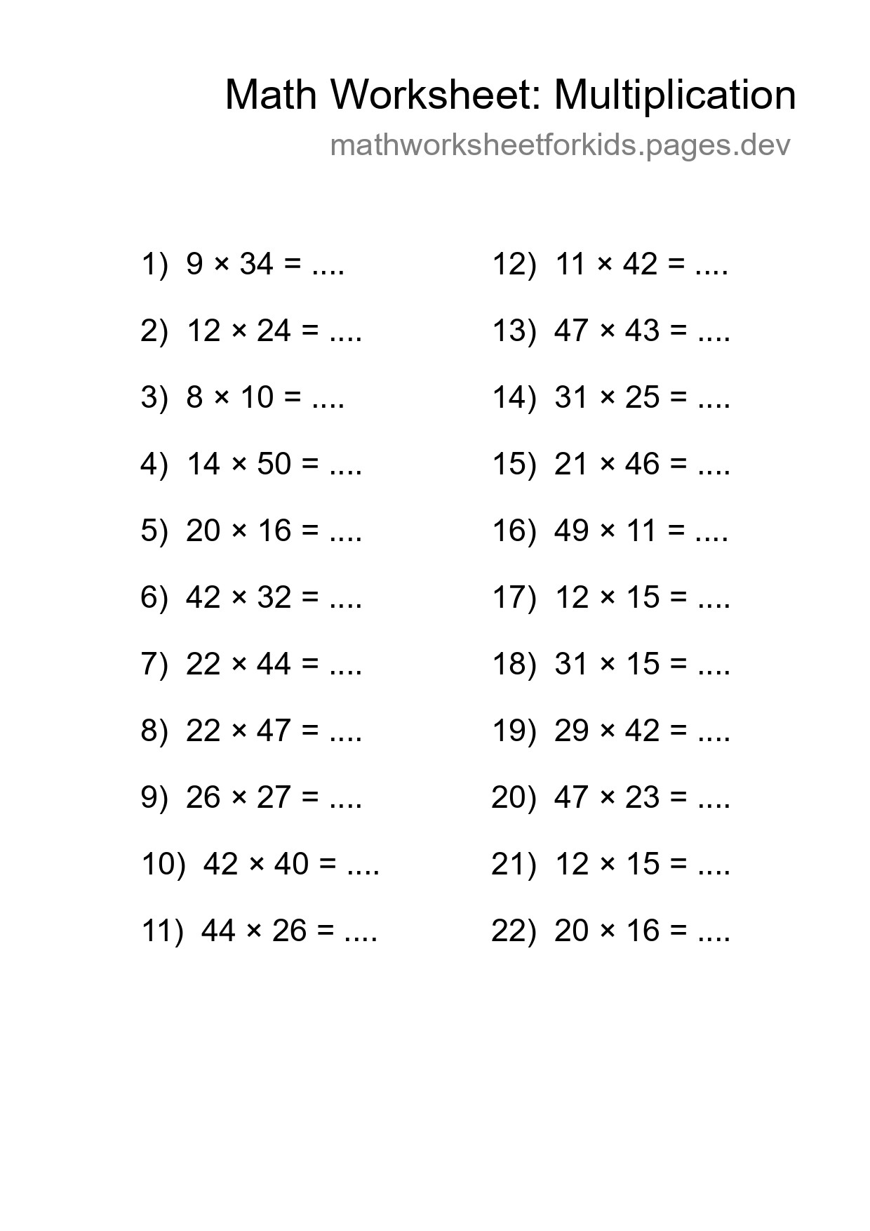 Free 22 Multiplication Math Worksheet For Grade 2 - Part 137
