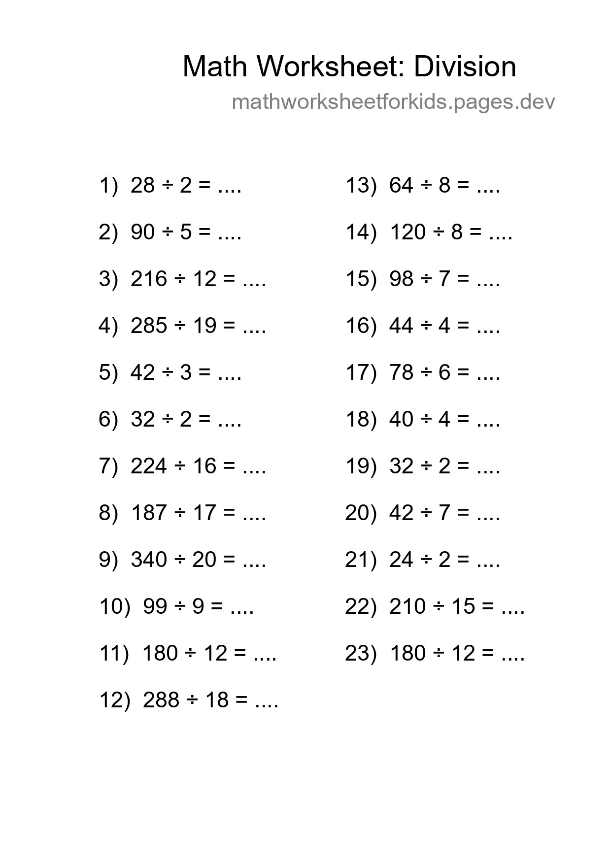 Free 23 Division Math Worksheet For Grade 2 - Part 194