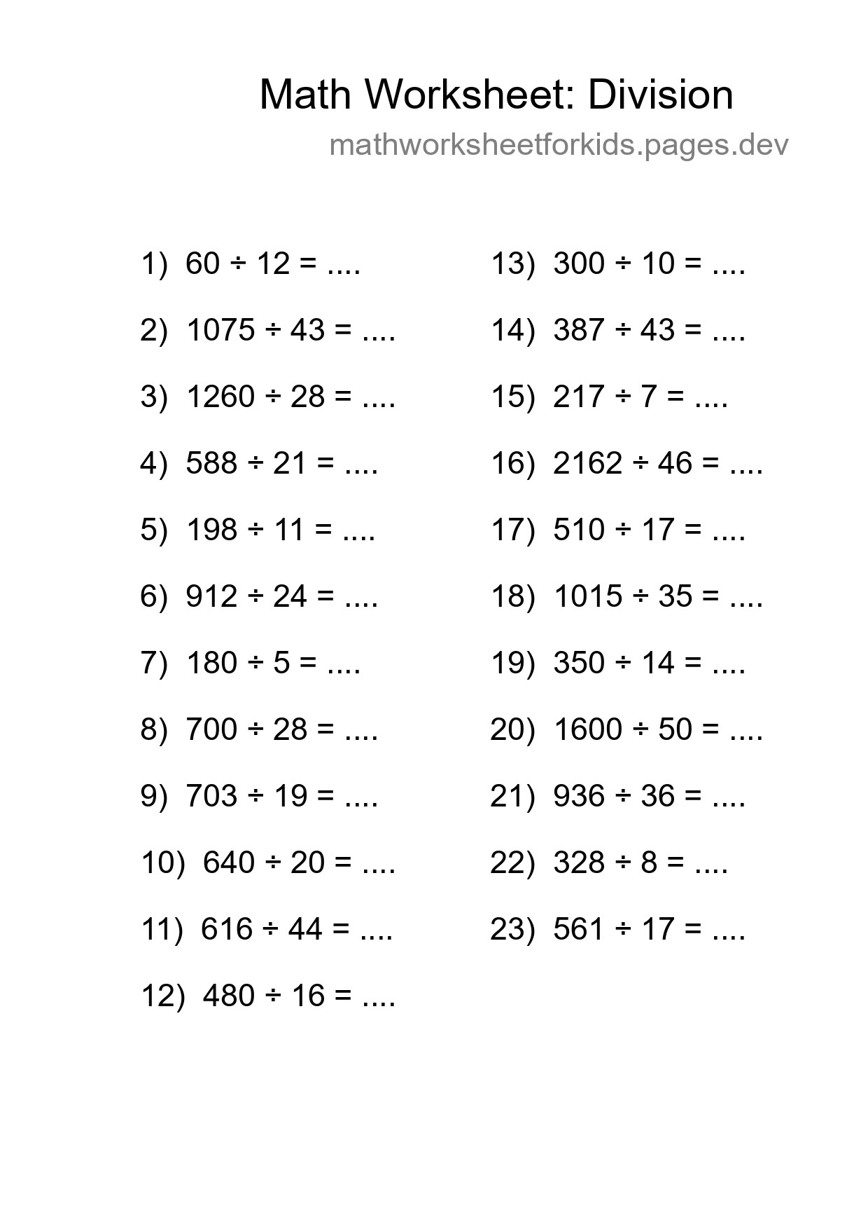 Free 23 Division Math Worksheet For Grade 2 With Answers - Part 204