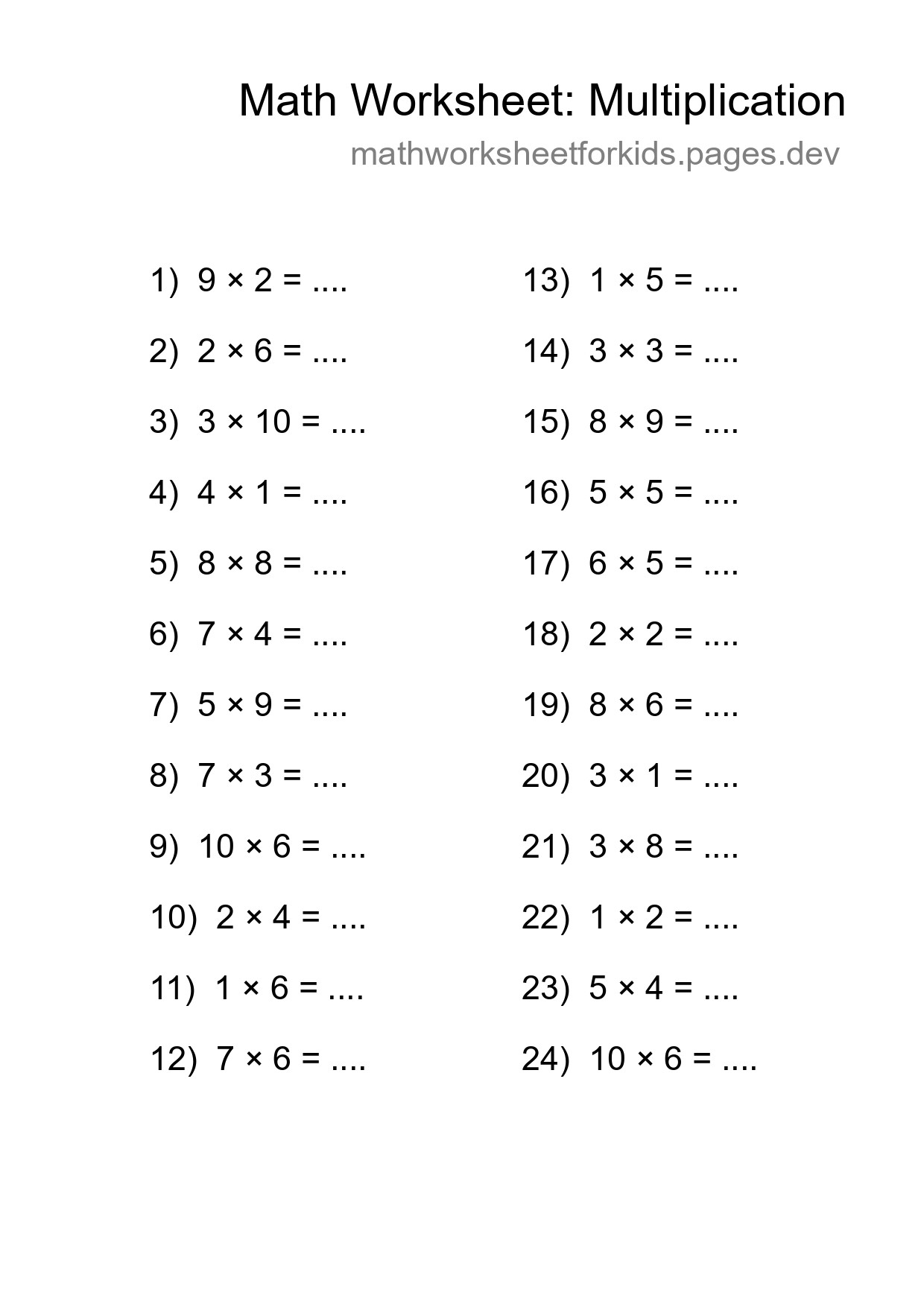 Free 24 Multiplication Math Worksheet For Grade 1 - Part 147