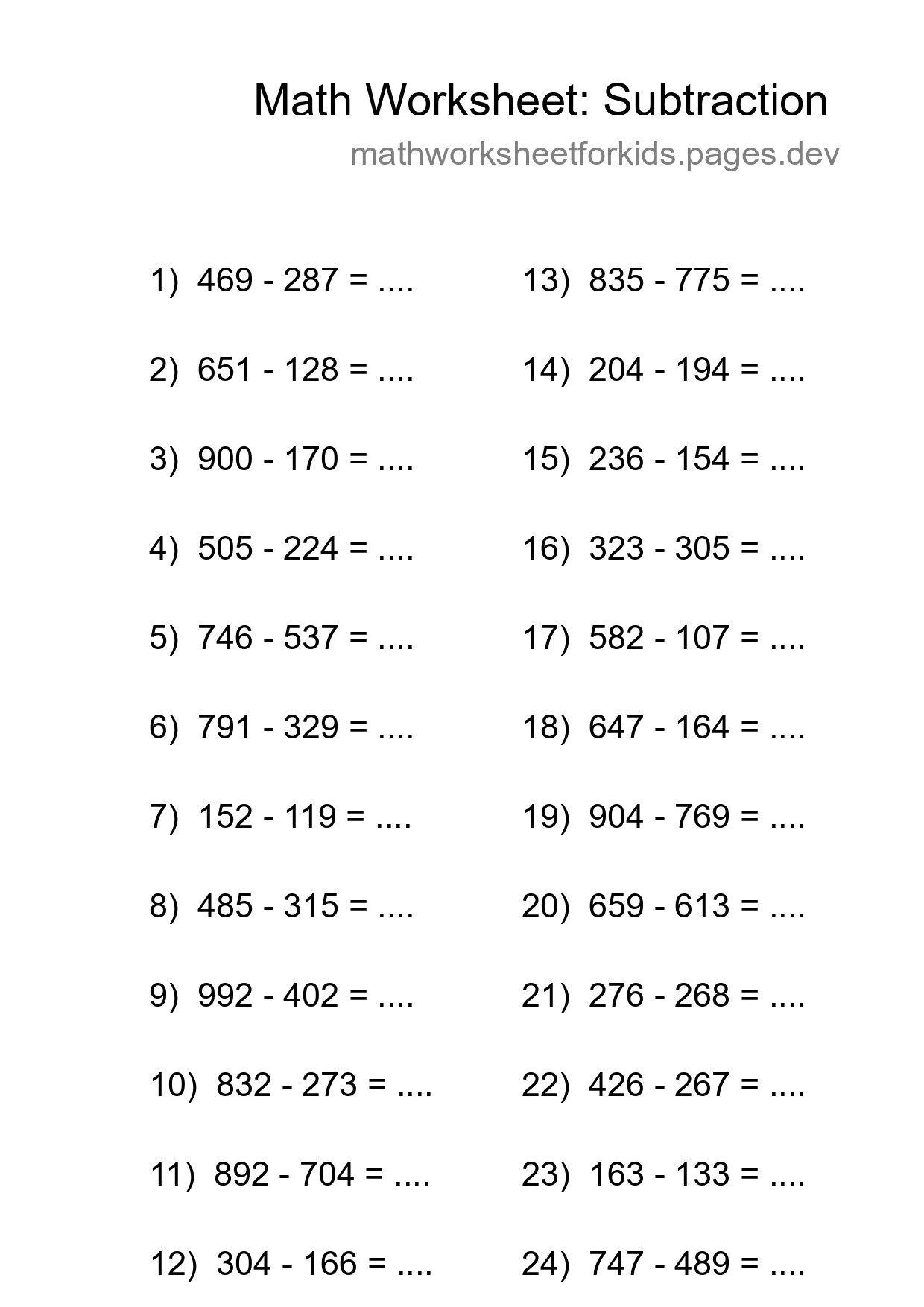 Free 24 Subtraction Math Worksheet For Grade 5 With Answers - Part 148