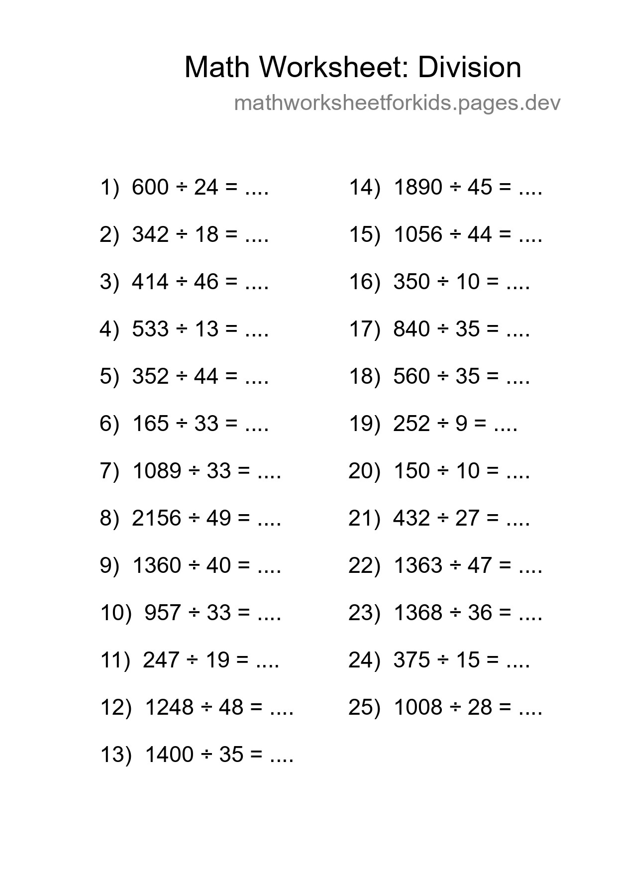 Free 25 Division Math Worksheet For Grade 2 With Answers - Part 4