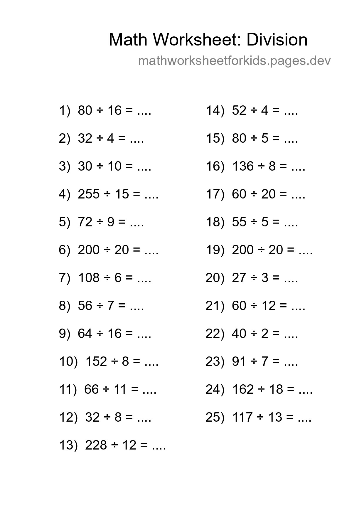 Free 25 Division Math Worksheet For Grade 2 With Answers - Part 74
