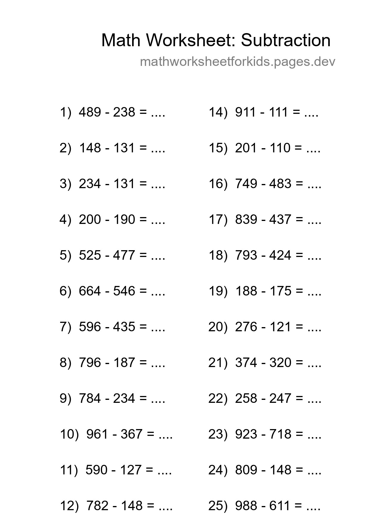Free 25 Subtraction Math Worksheet For Grade 5 With Answers - Part 18