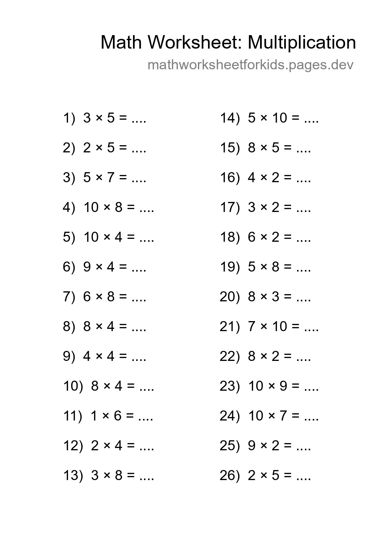 Free 26 Multiplication Math Worksheet For Grade 1 - Part 247