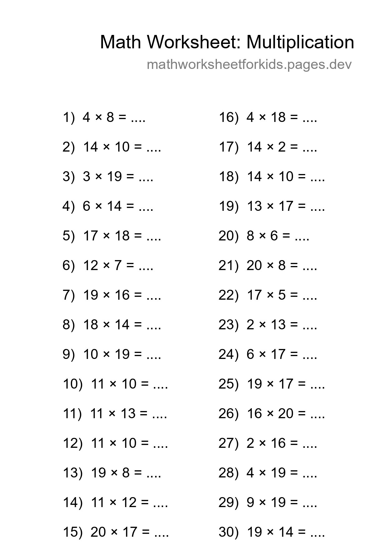Free 30 Multiplication Math Worksheet For Grade 2 - Part 157