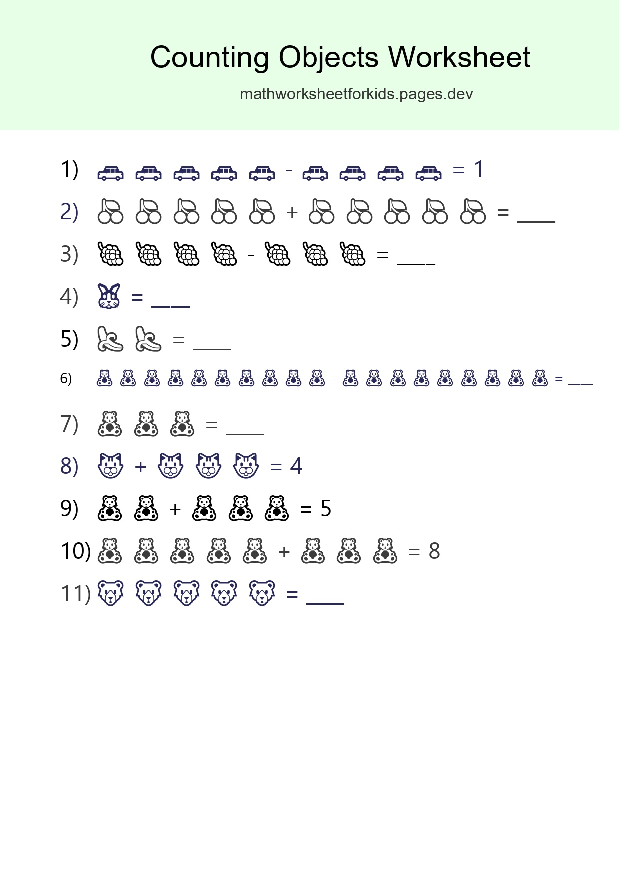 Free Counting Objects Worksheet For Kindergarten - Part 183