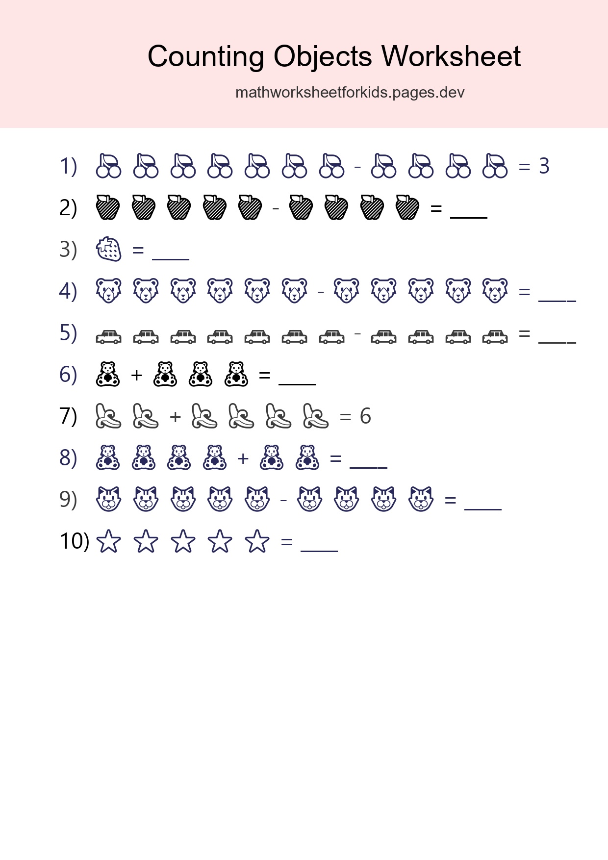 Free Counting Objects Worksheet For Kindergarten Printable - Part 203