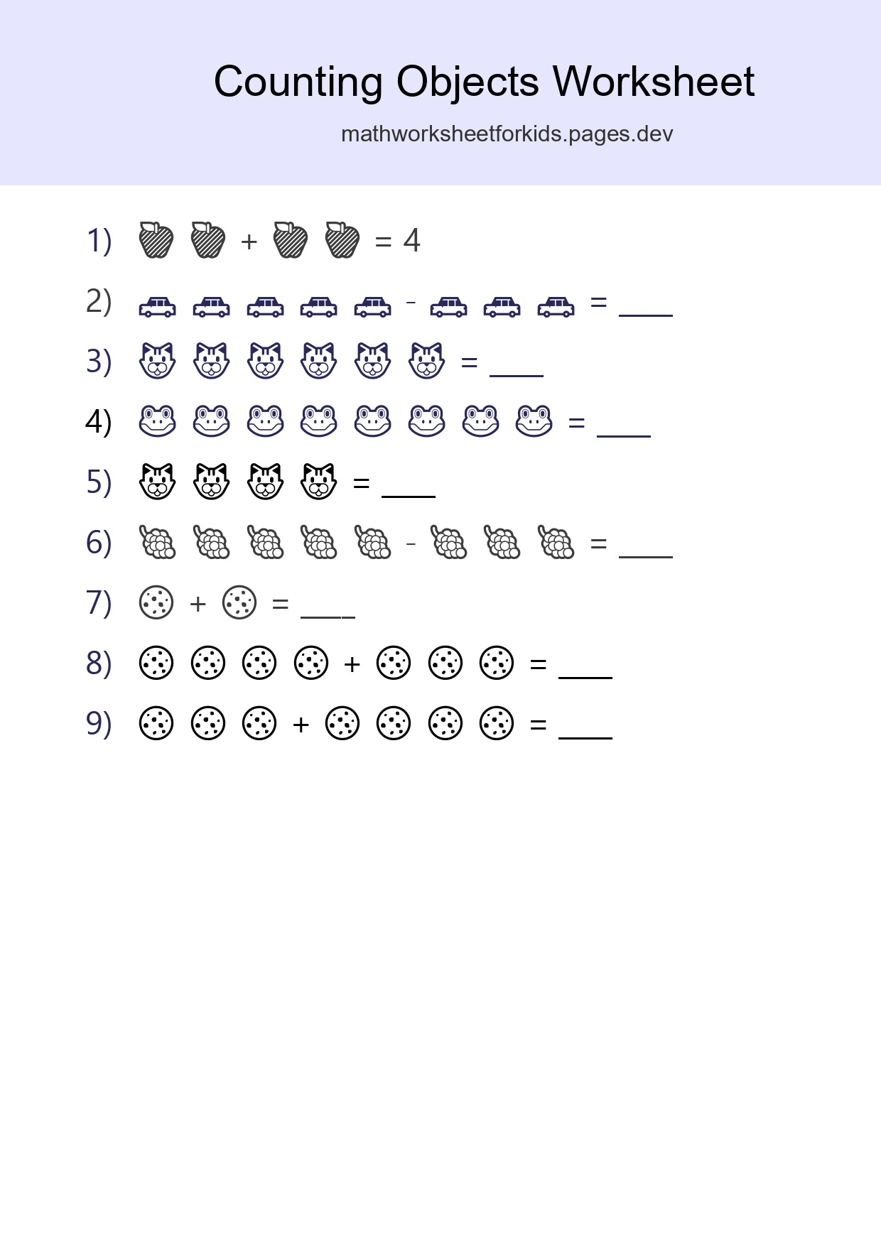 Free Counting Objects Worksheet For Kindergarten Printable - Part 263