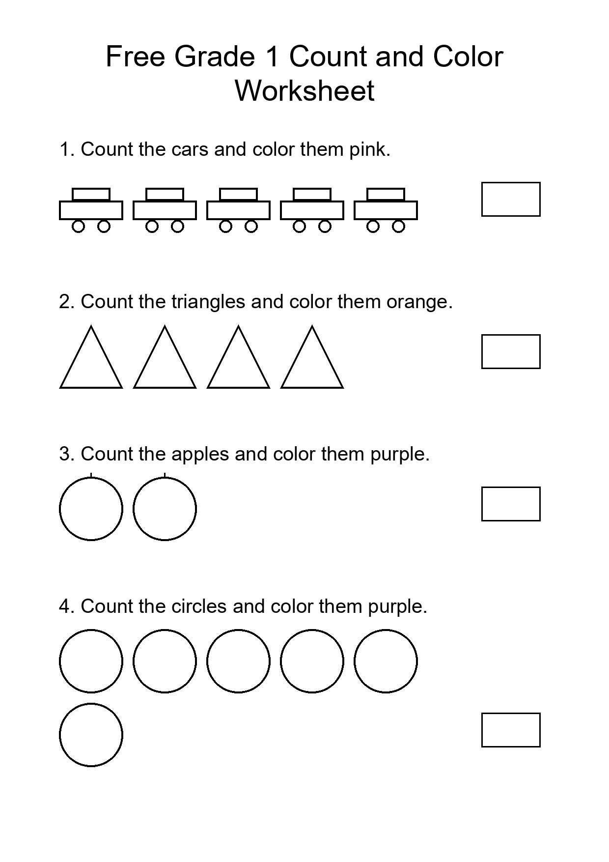 Free Grade 1 Count and Color Worksheet