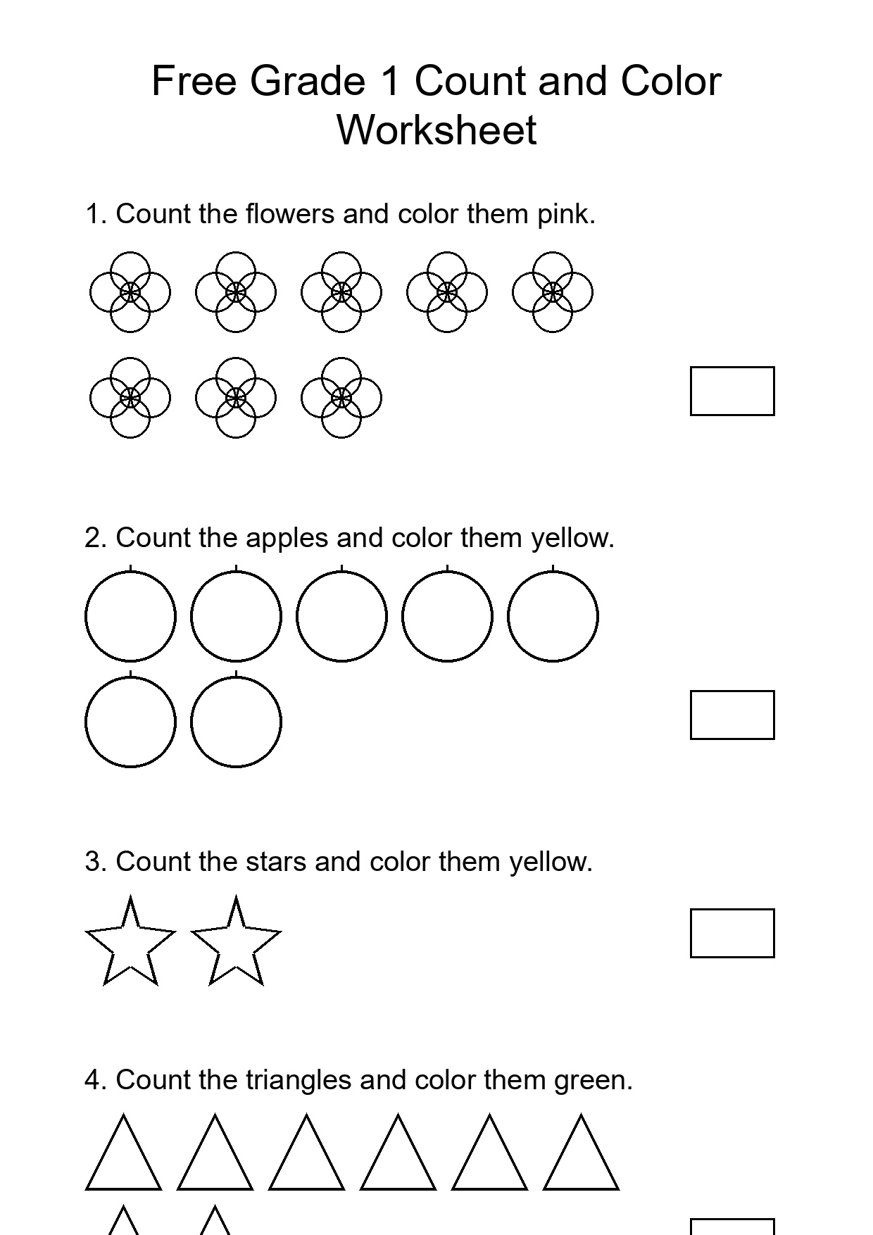 Free Grade 1 Count and Color Worksheet