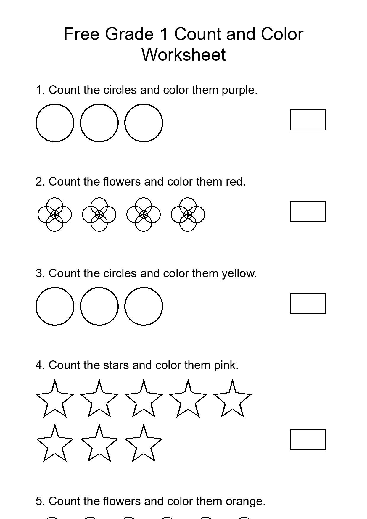 Free Grade 1 Count and Color Worksheet