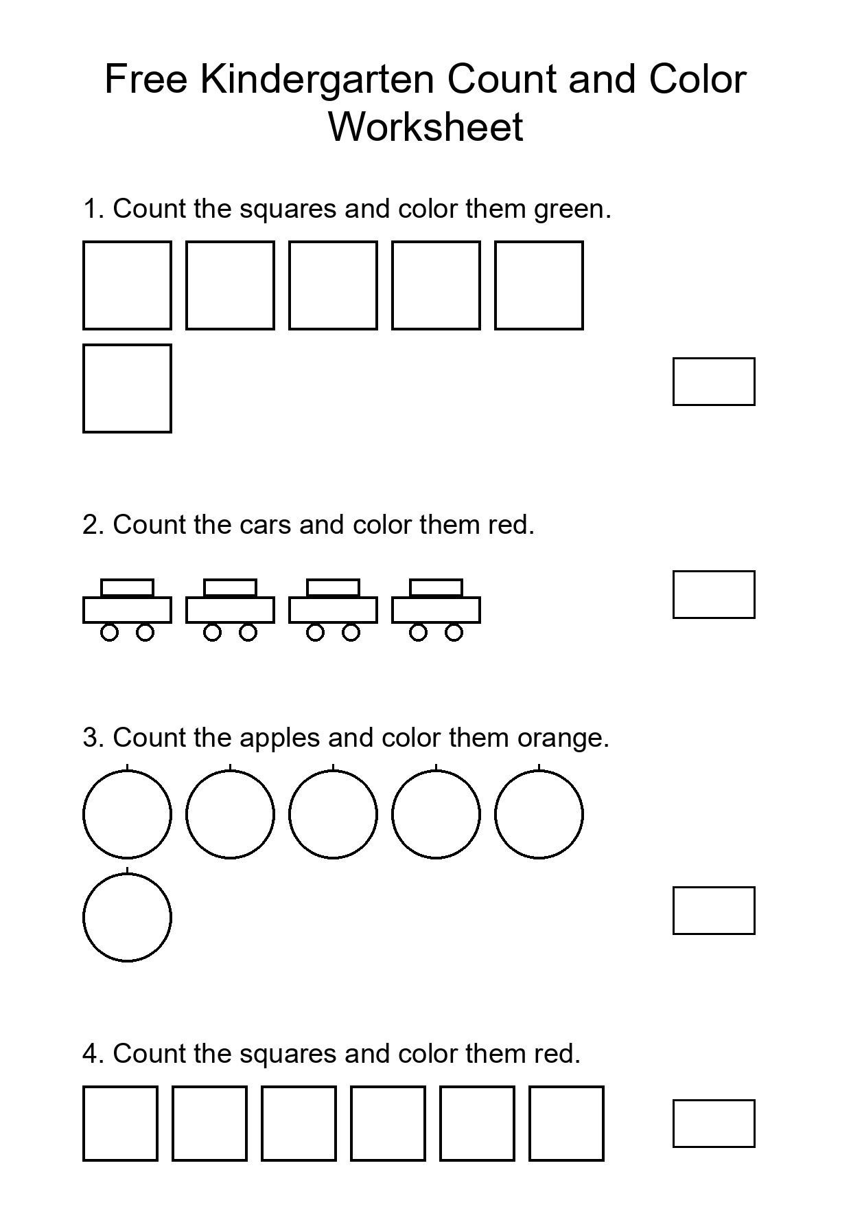 Free Kindergarten Count and Color Worksheet