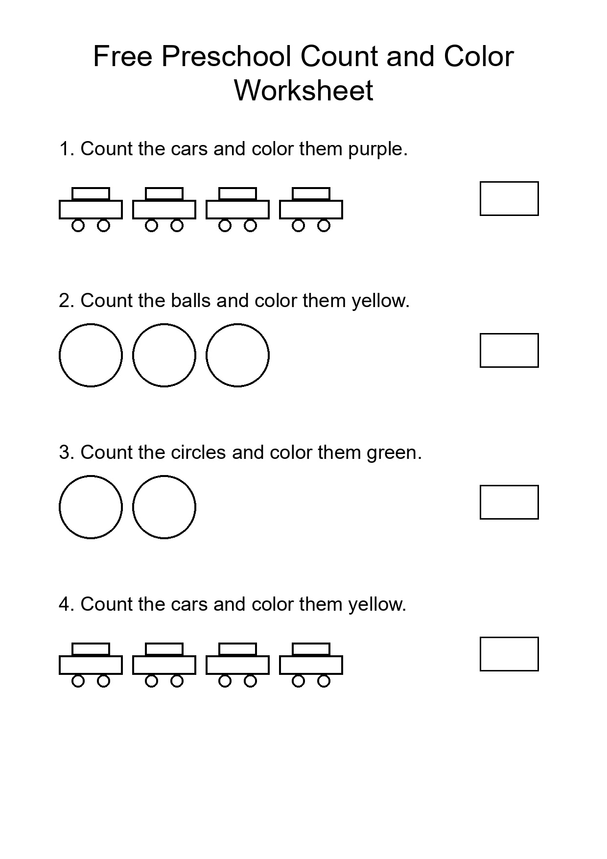 Free Preschool Count and Color Worksheet