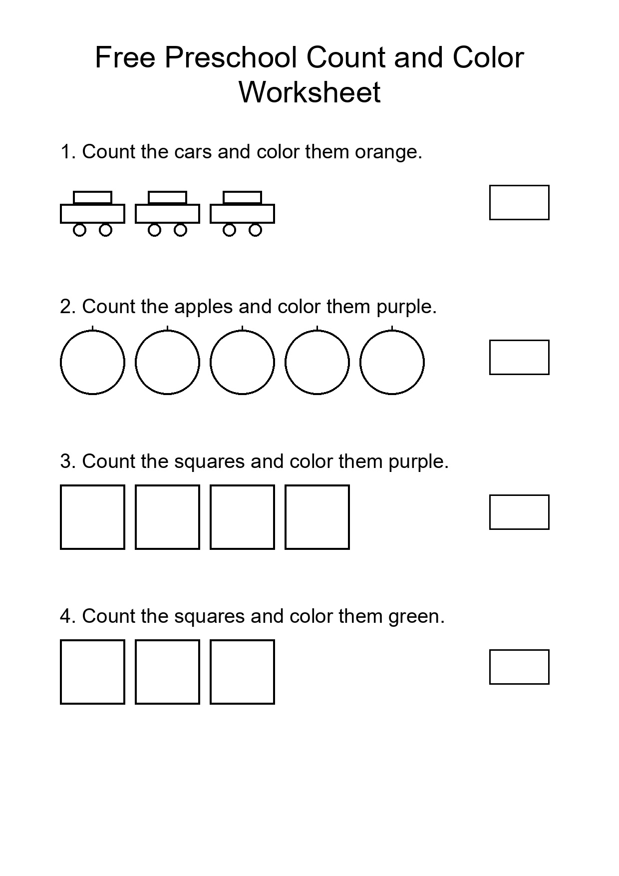 Free Preschool Count and Color Worksheet
