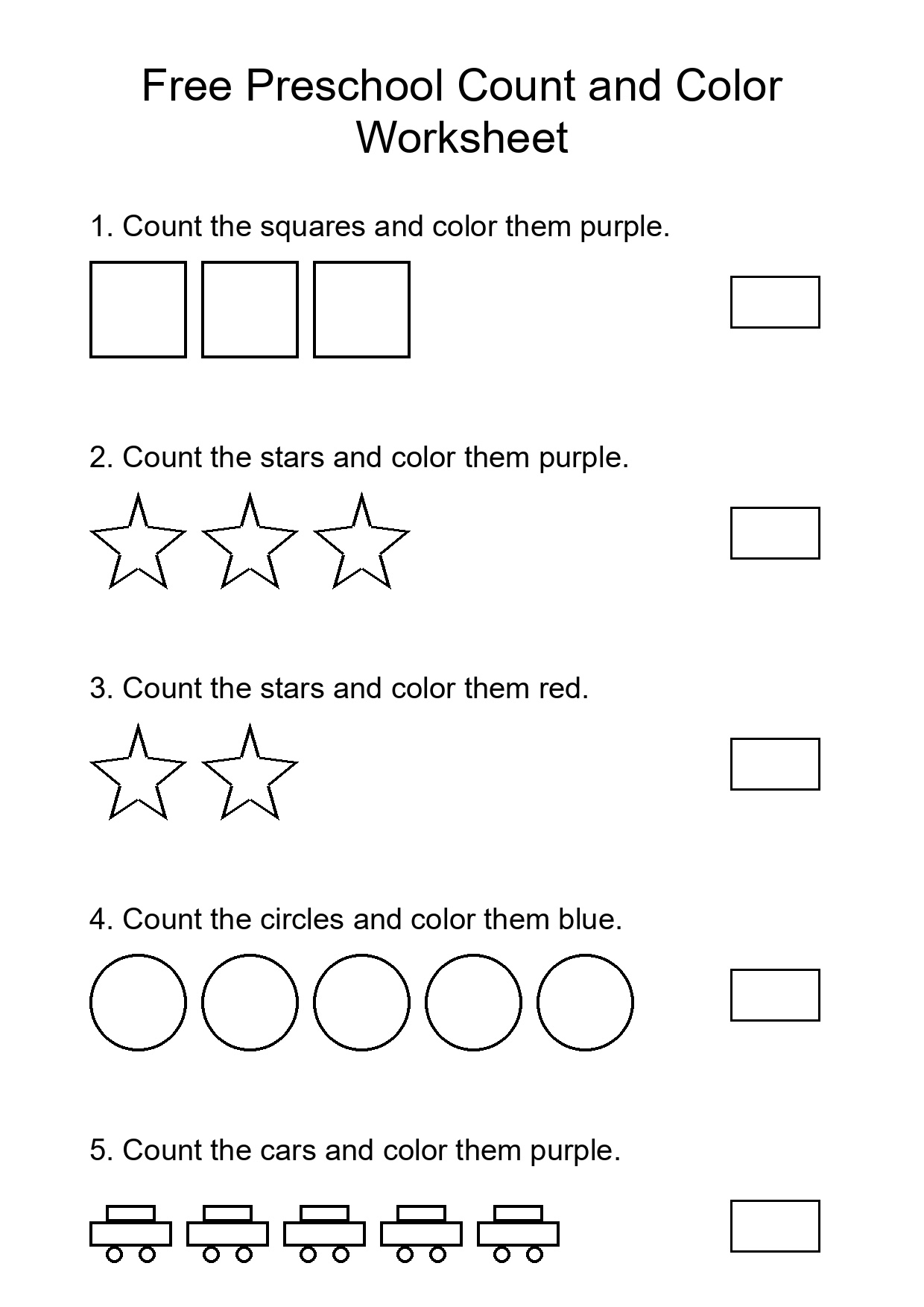 Free Preschool Count and Color Worksheet