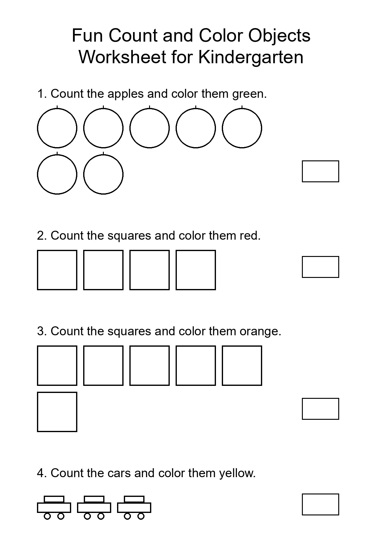 Fun Count and Color Objects Worksheet for Kindergarten