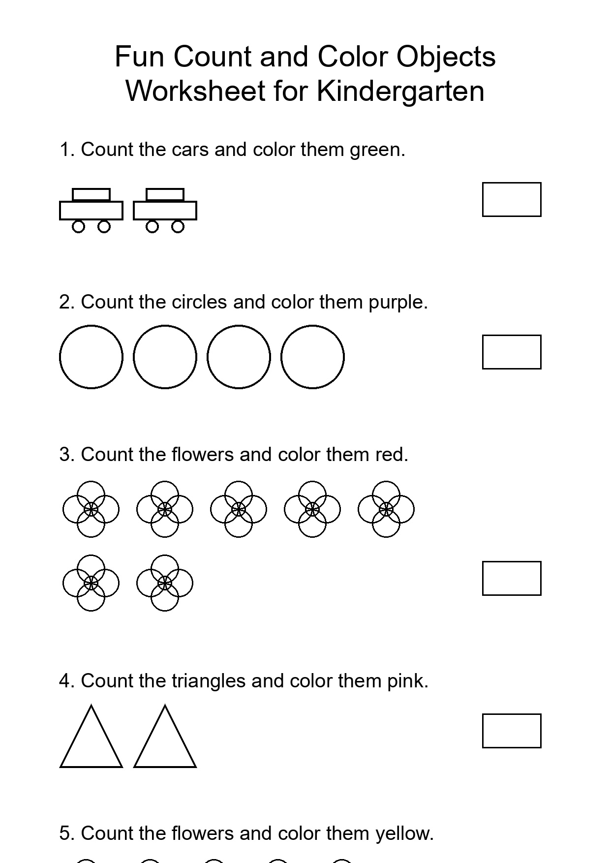 Fun Count and Color Objects Worksheet for Kindergarten
