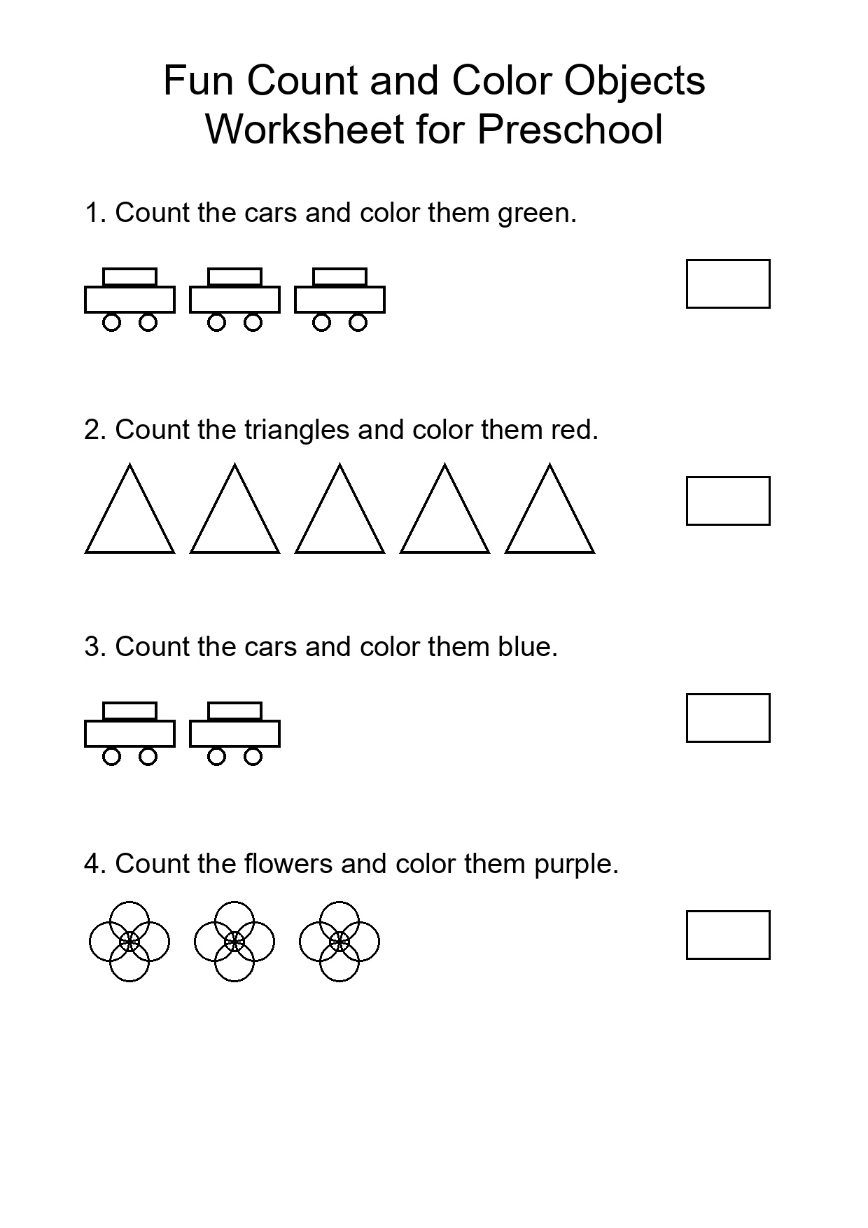 Fun Count and Color Objects Worksheet for Preschool