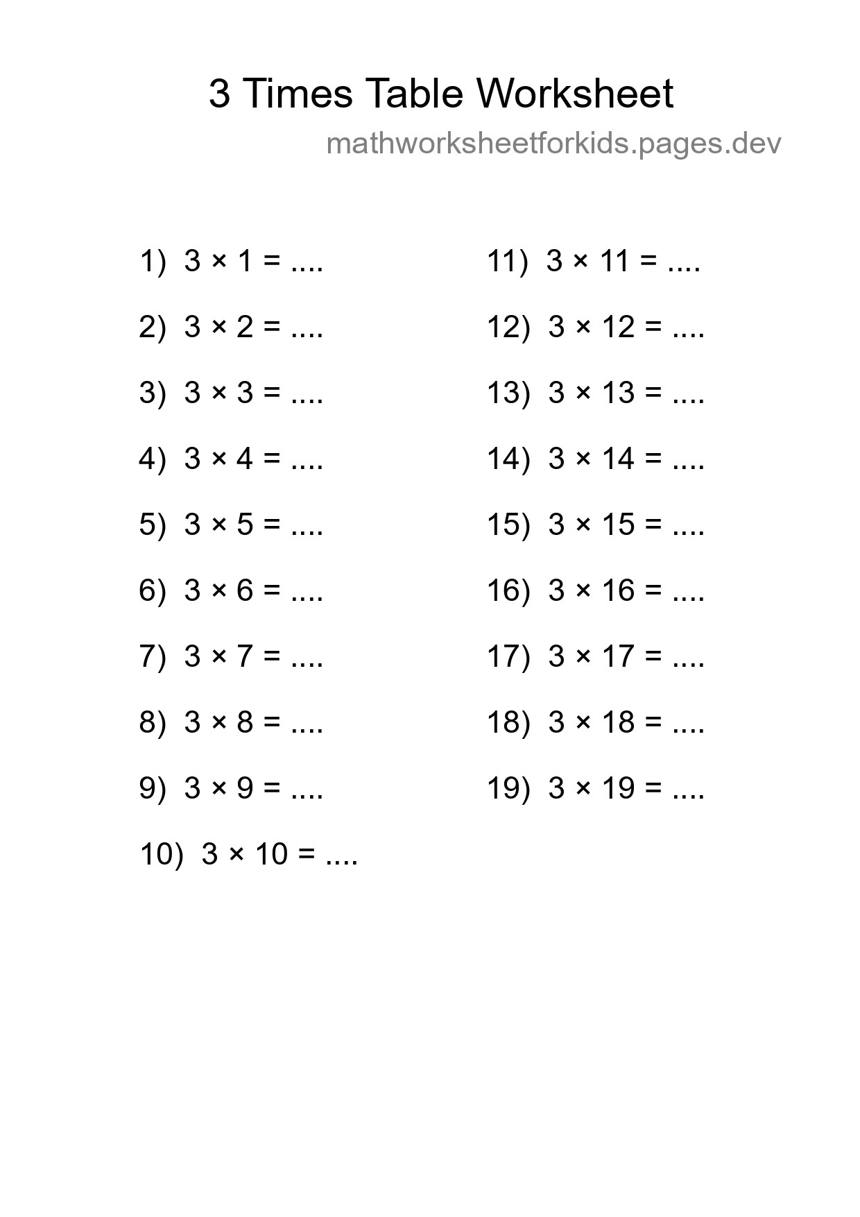 Grade 2 Multiplication Table 3 Practice - Part 99