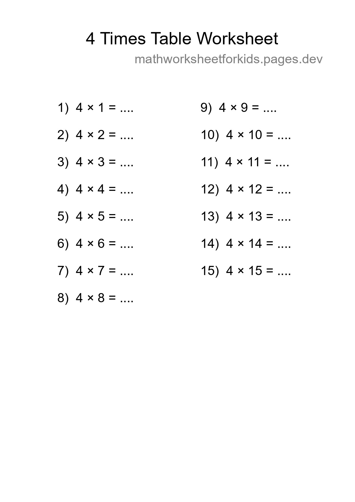 Grade 2 Multiplication Table 4 Practice - Part 89