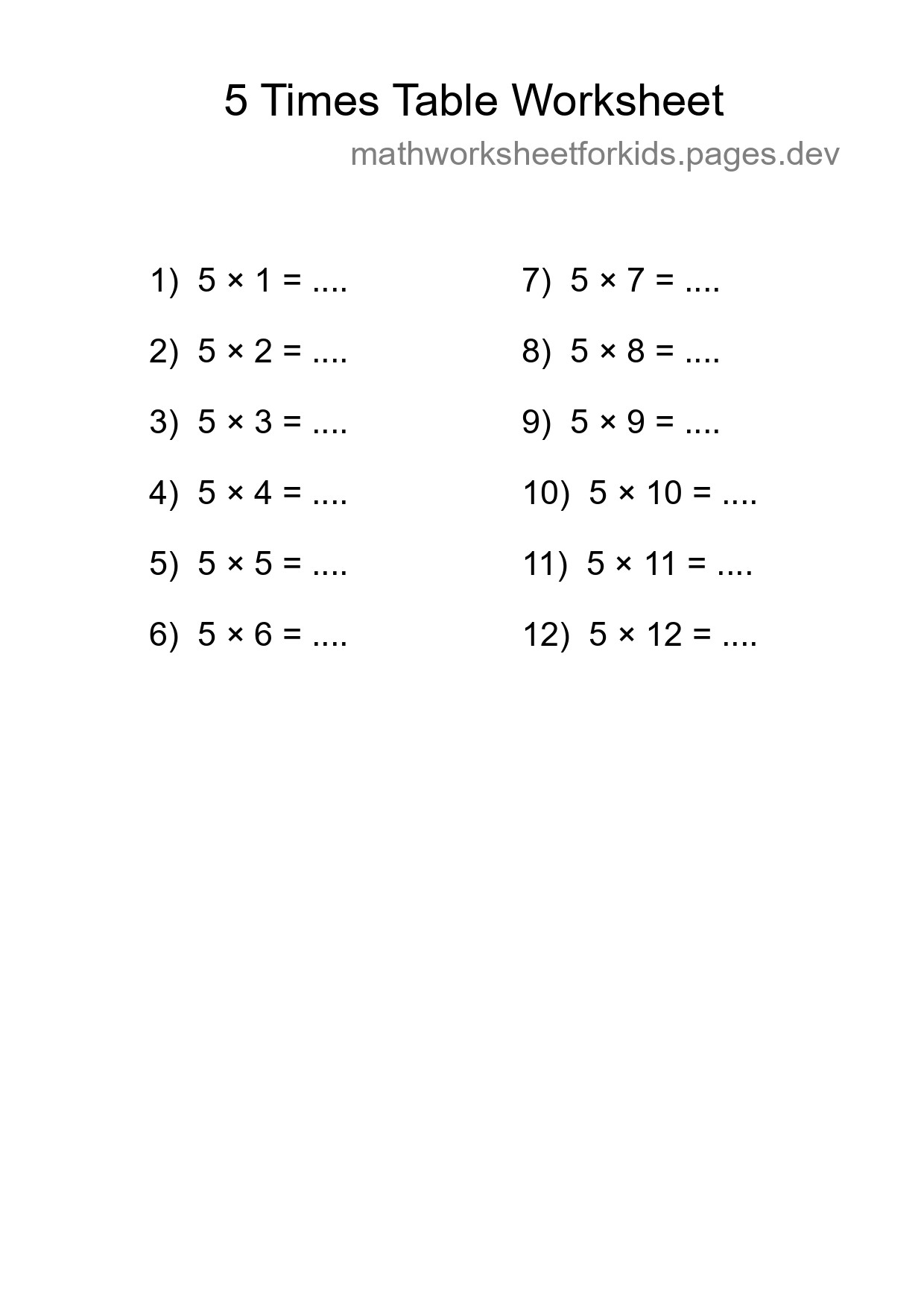 Grade 2 Multiplication Table 5 Practice - Part 239