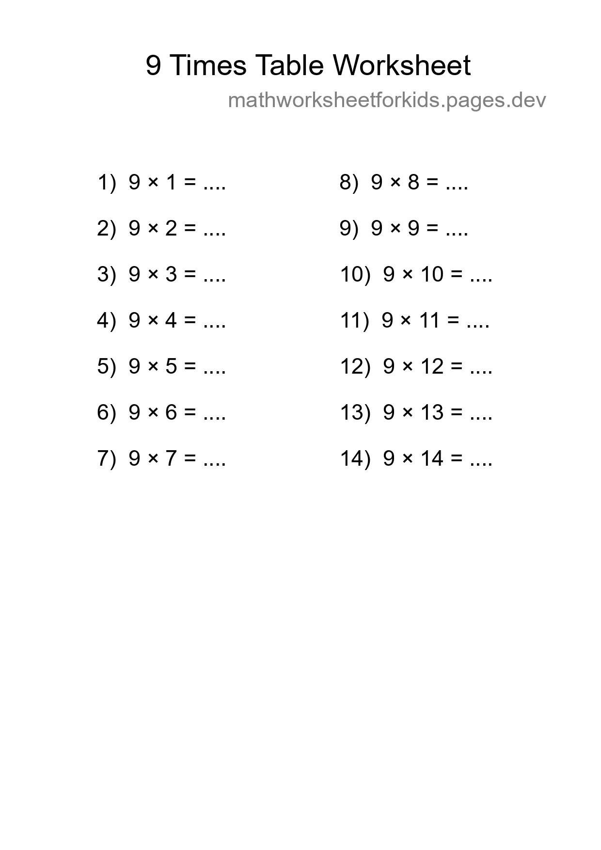 Grade 3 Multiplication Table 9 Practice - Part 179