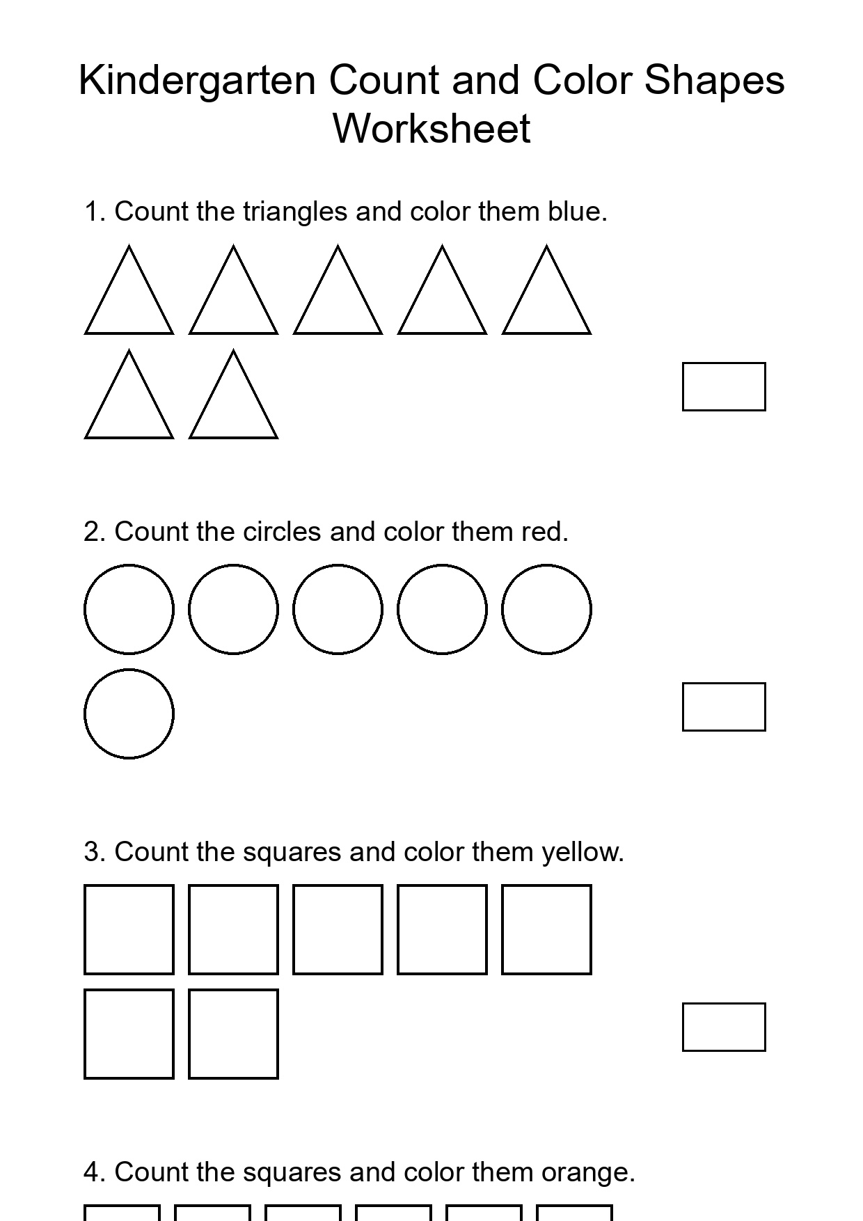Kindergarten Count and Color Shapes Worksheet