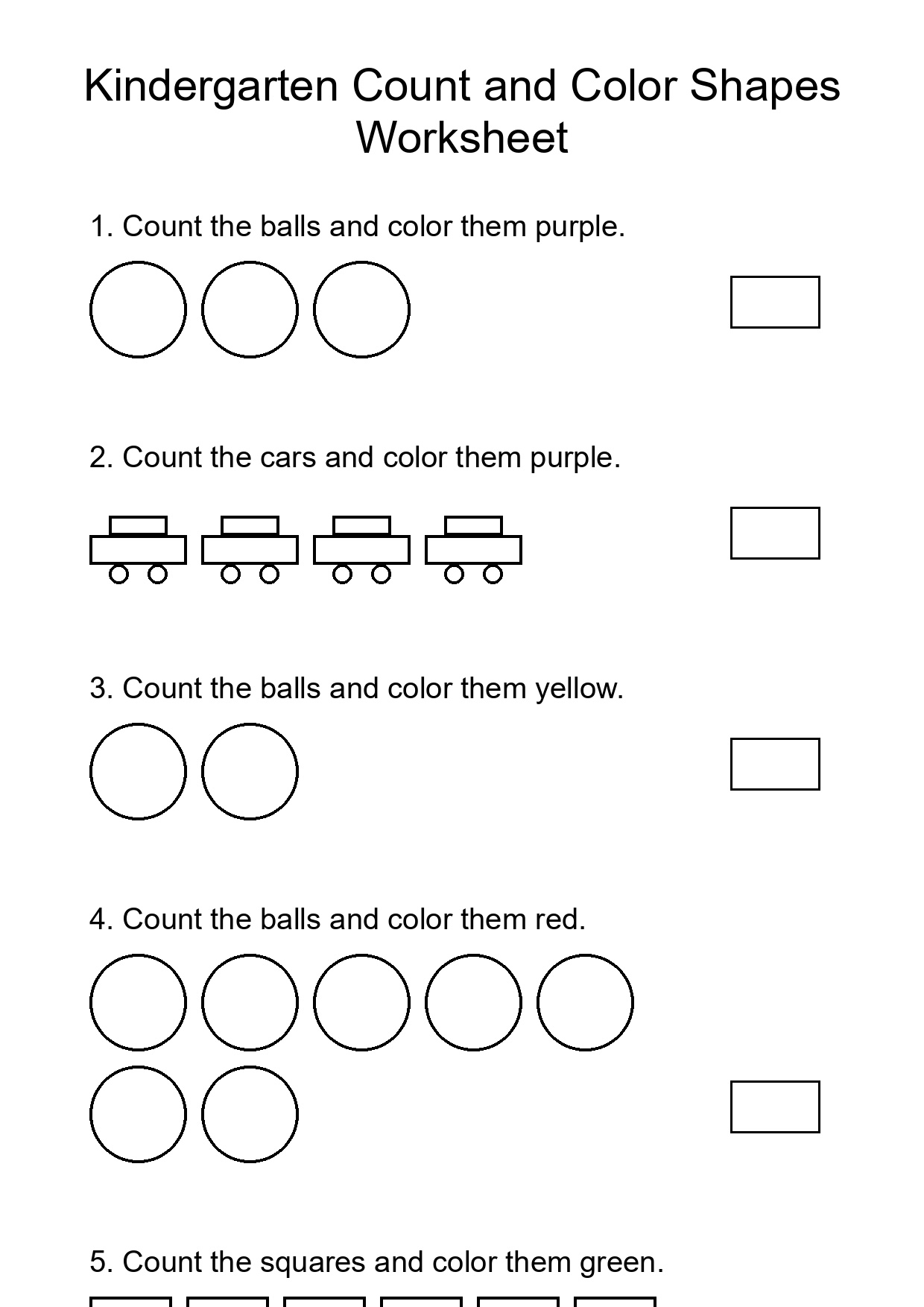 Kindergarten Count and Color Shapes Worksheet