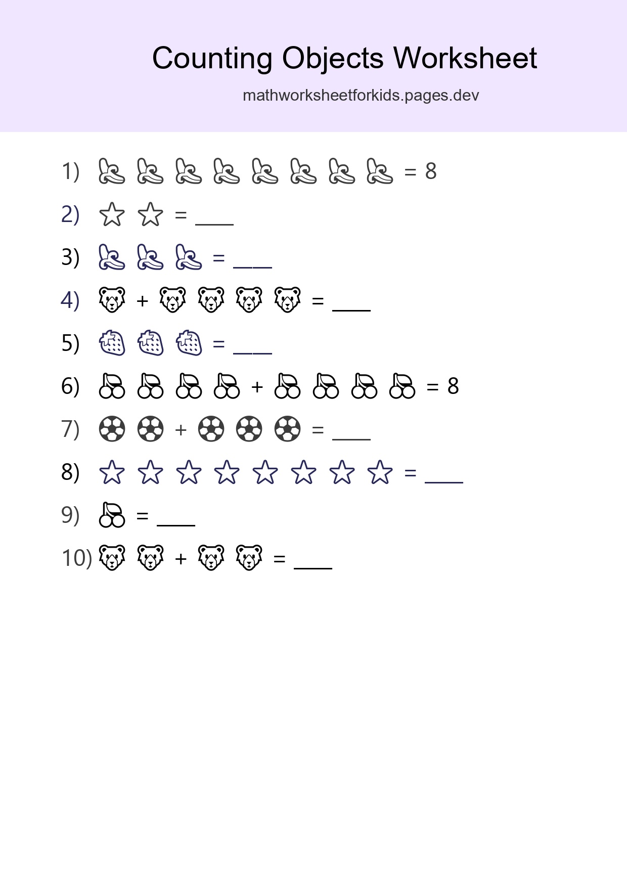 Kindergarten Count The Objects Worksheet - Part 123