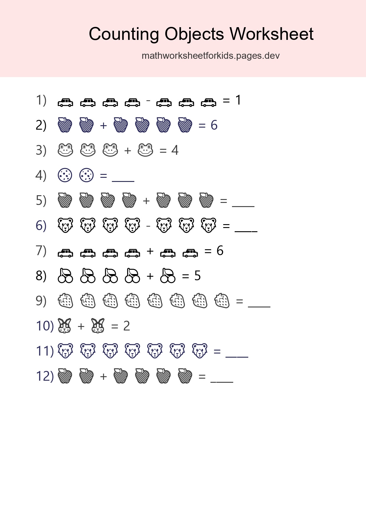 Kindergarten Count The Objects Worksheet - Part 173