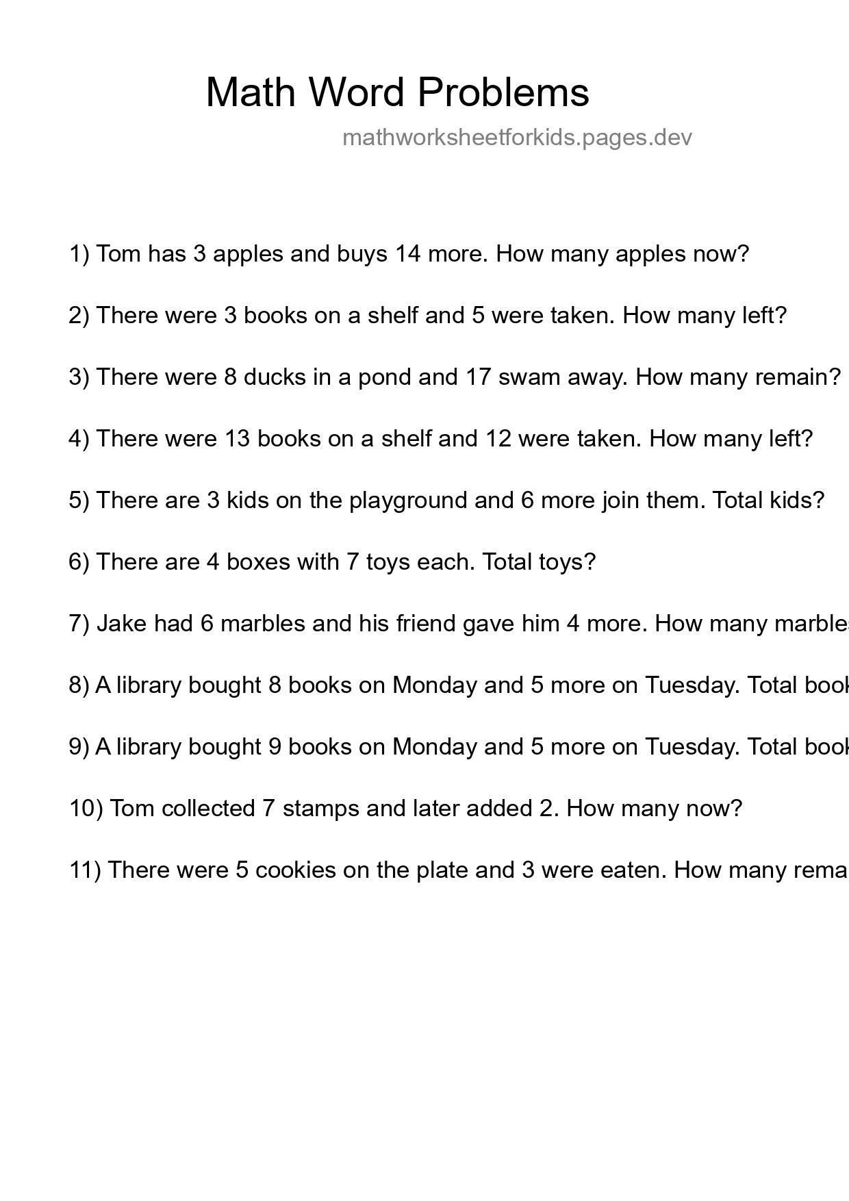 Math Word Problem Worksheet