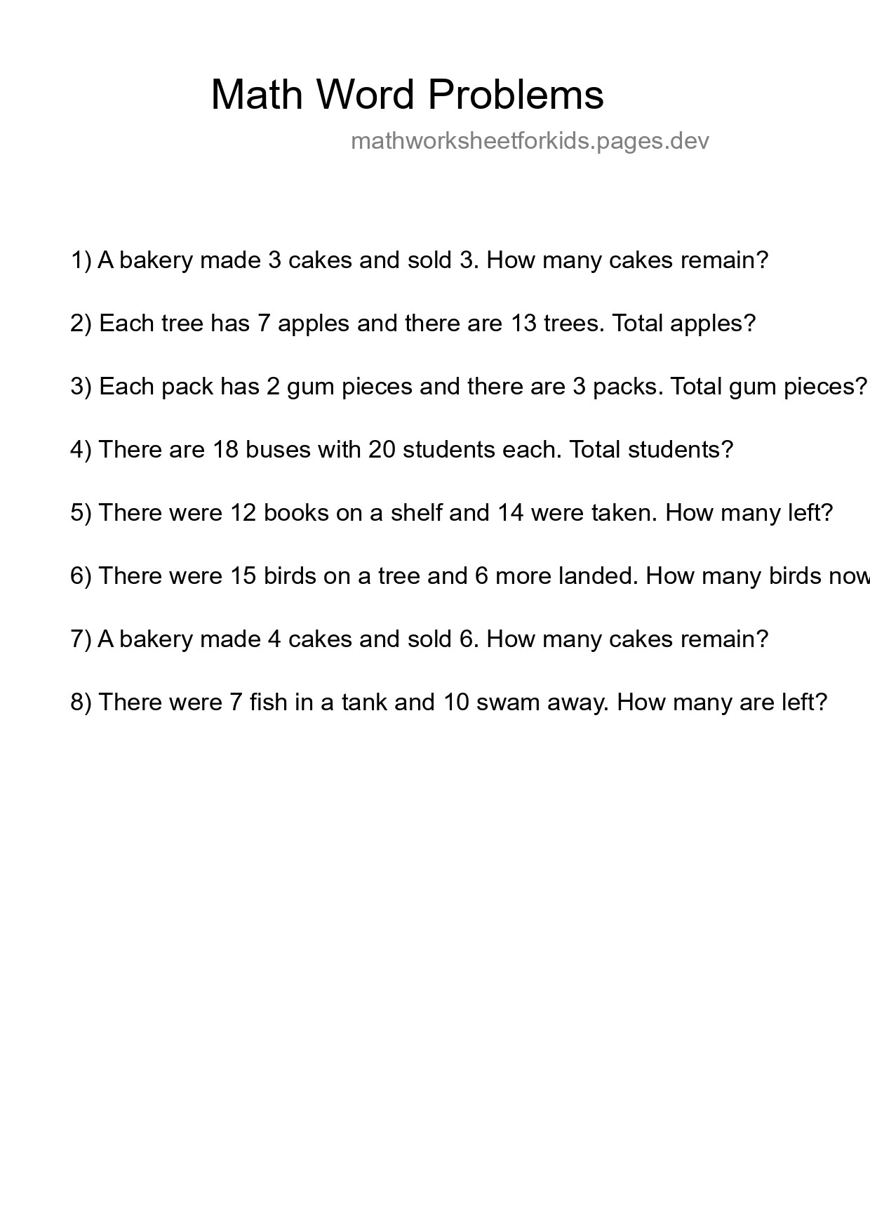Math Word Problem Worksheet